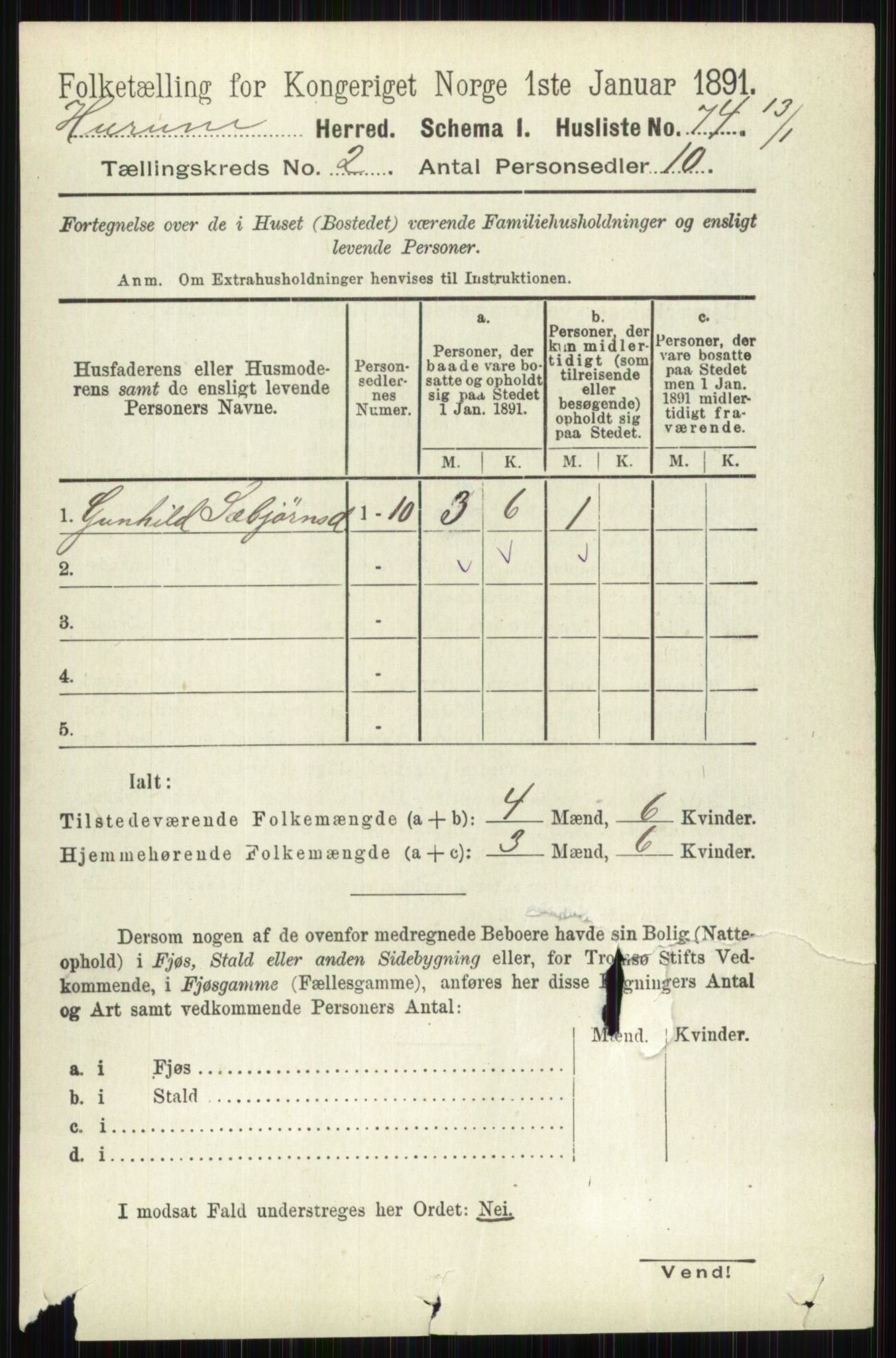 RA, 1891 census for 0628 Hurum, 1891, p. 494