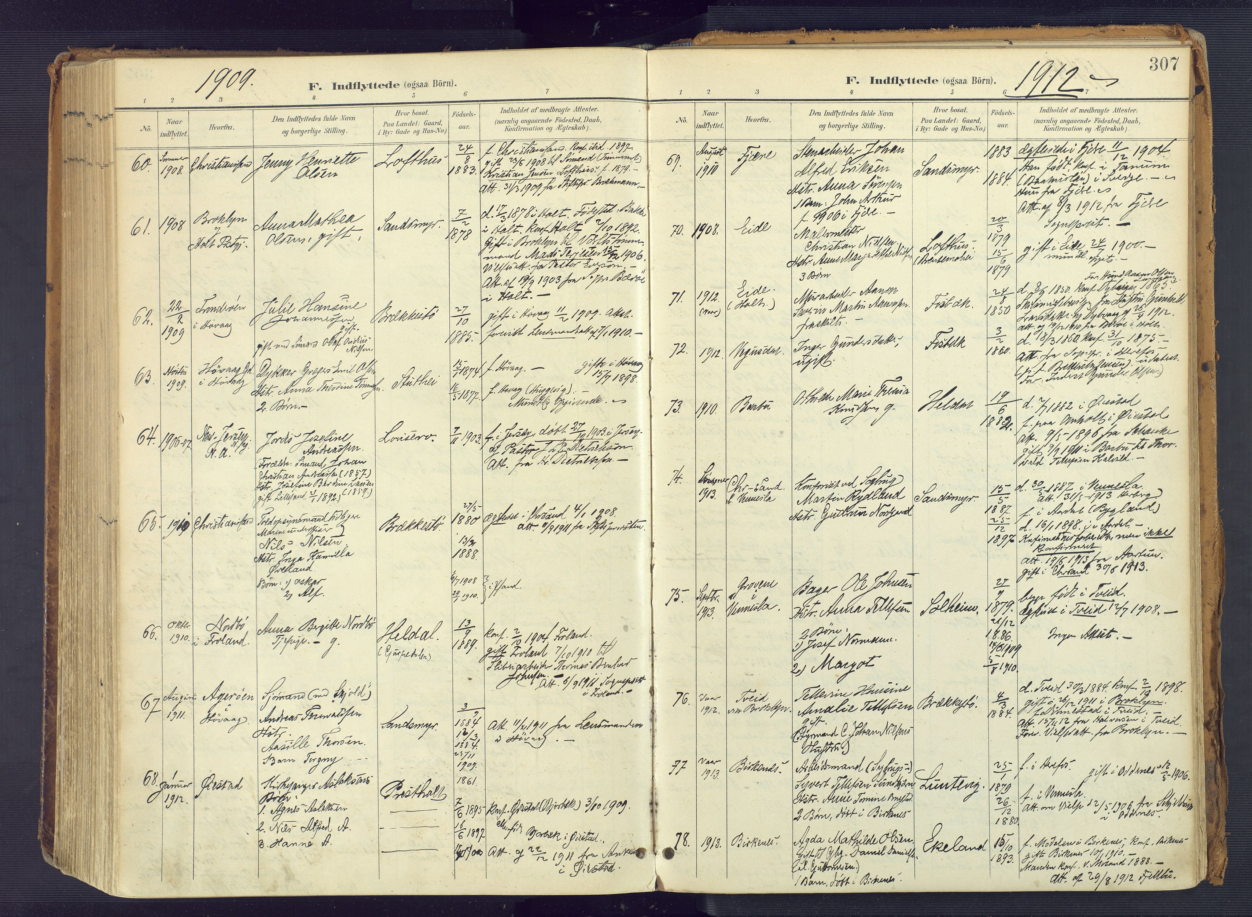 Vestre Moland sokneprestkontor, SAK/1111-0046/F/Fa/Fab/L0010: Parish register (official) no. A 10, 1900-1926, p. 307