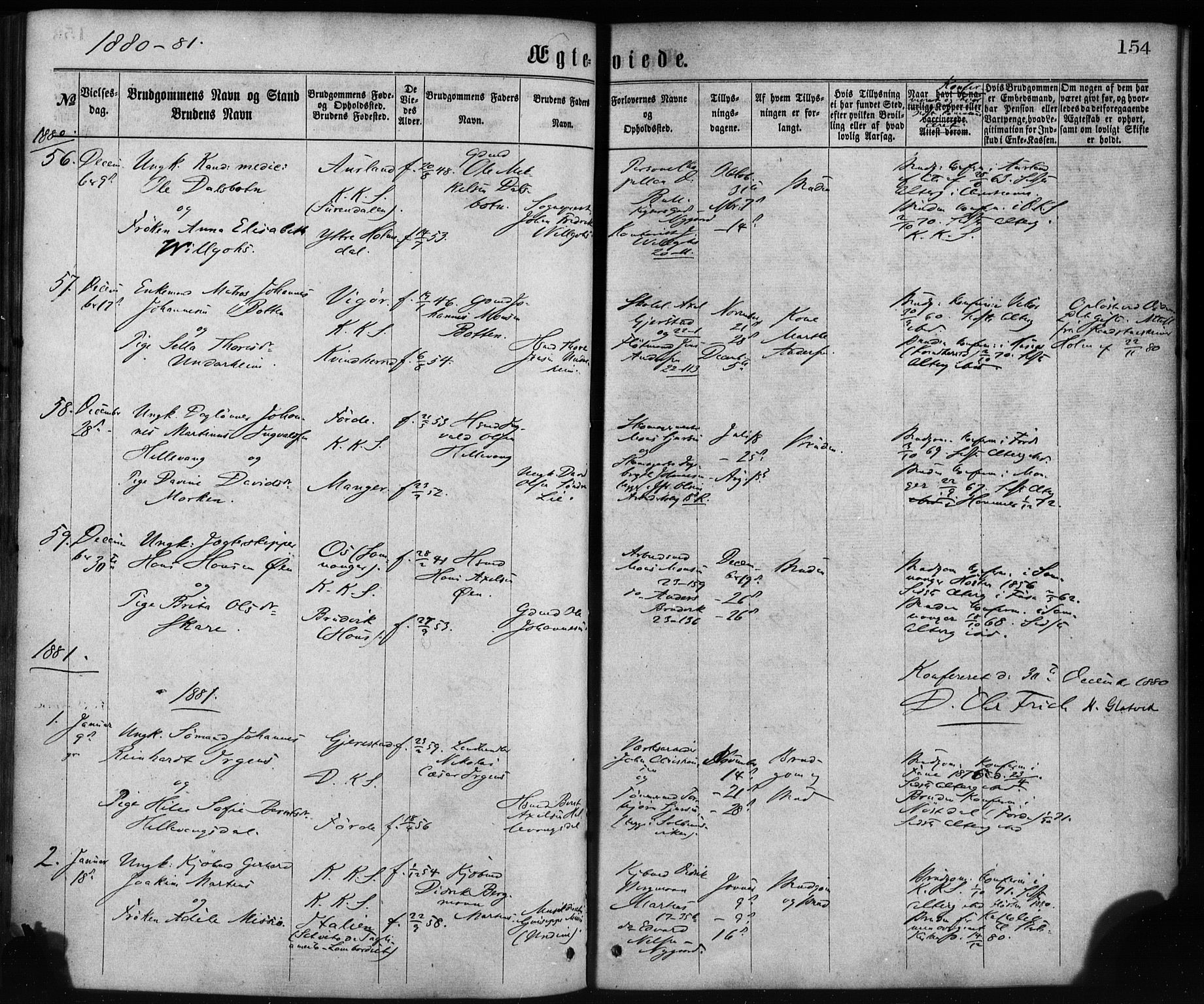 Korskirken sokneprestembete, AV/SAB-A-76101/H/Haa/L0036: Parish register (official) no. D 3, 1867-1882, p. 154