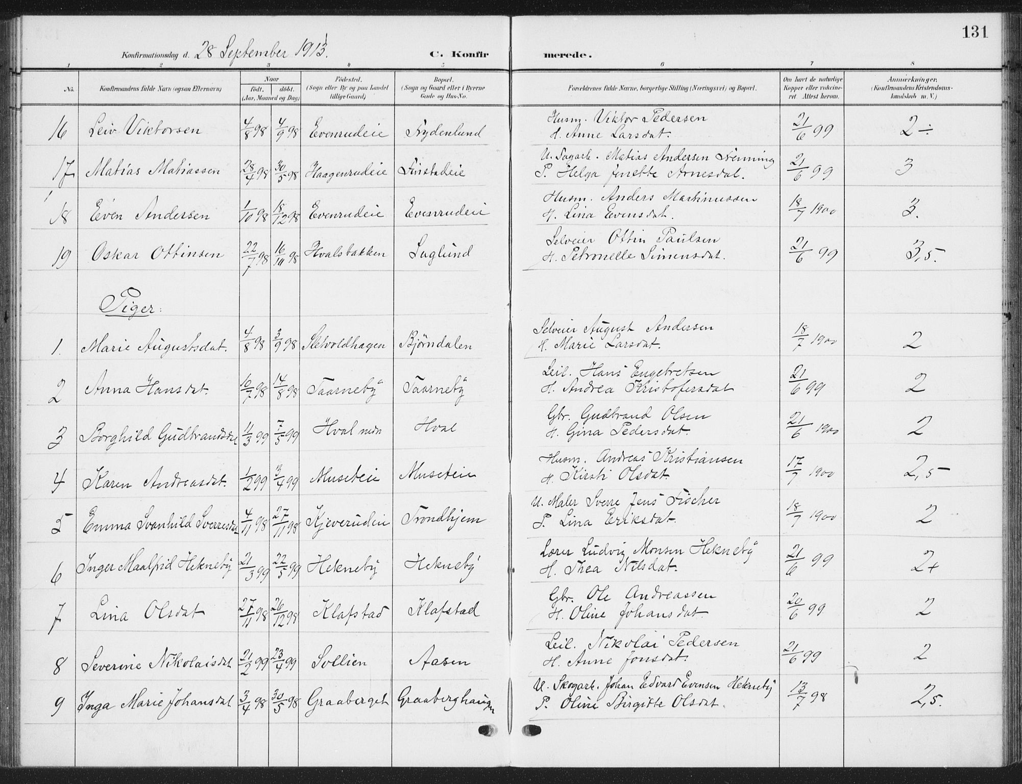 Romedal prestekontor, AV/SAH-PREST-004/K/L0009: Parish register (official) no. 9, 1906-1929, p. 131