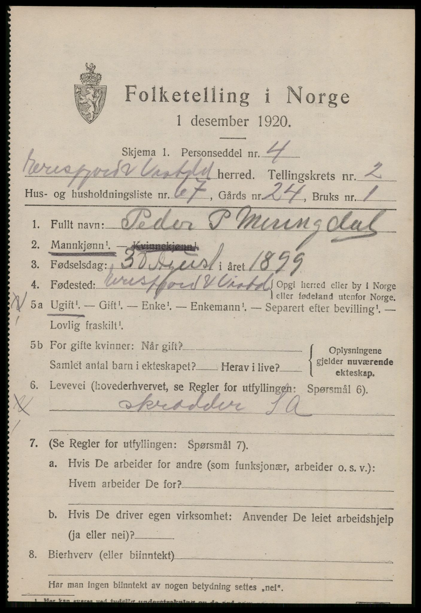 SAT, 1920 census for Eresfjord og Vistdal, 1920, p. 1643