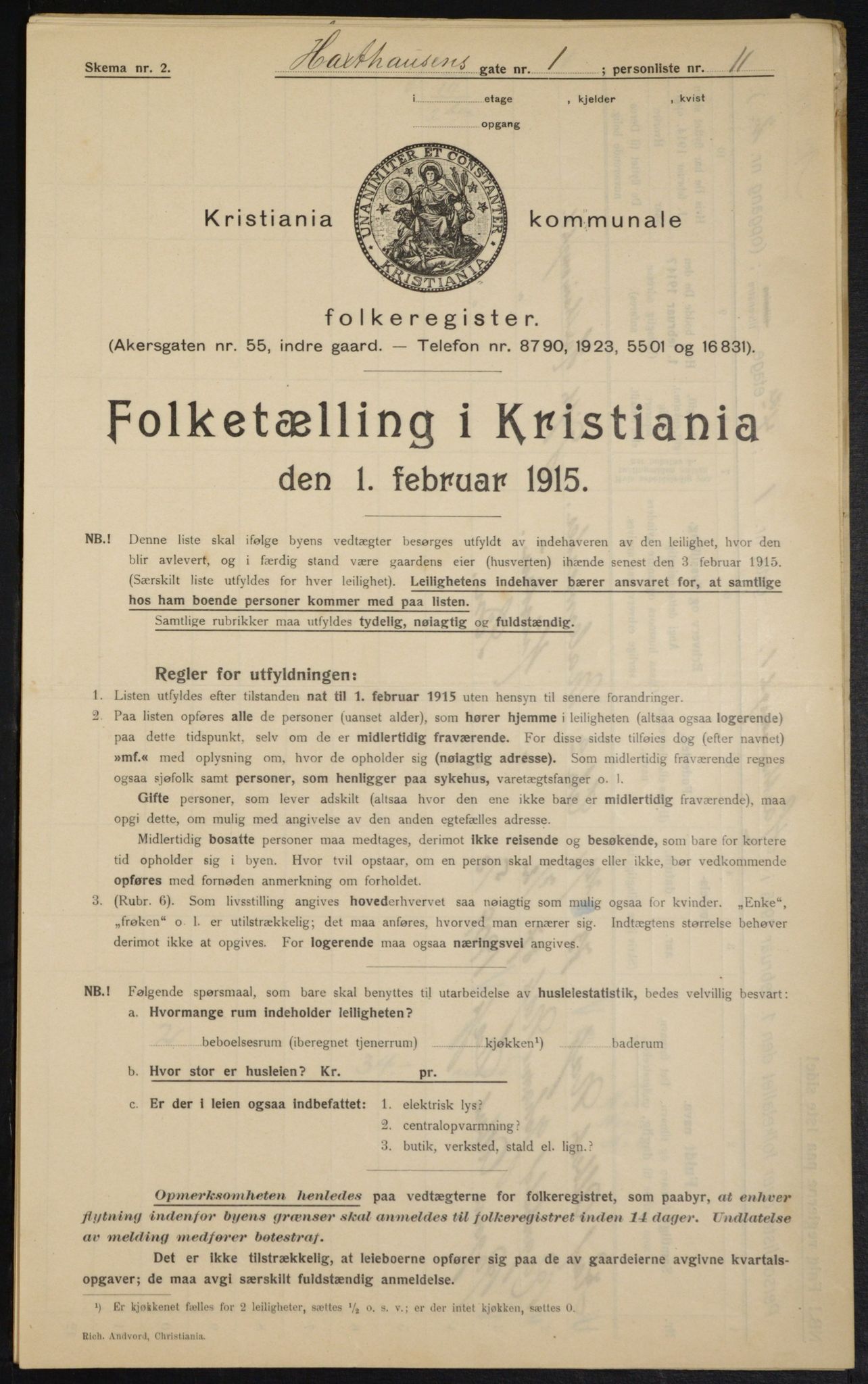 OBA, Municipal Census 1915 for Kristiania, 1915, p. 35105