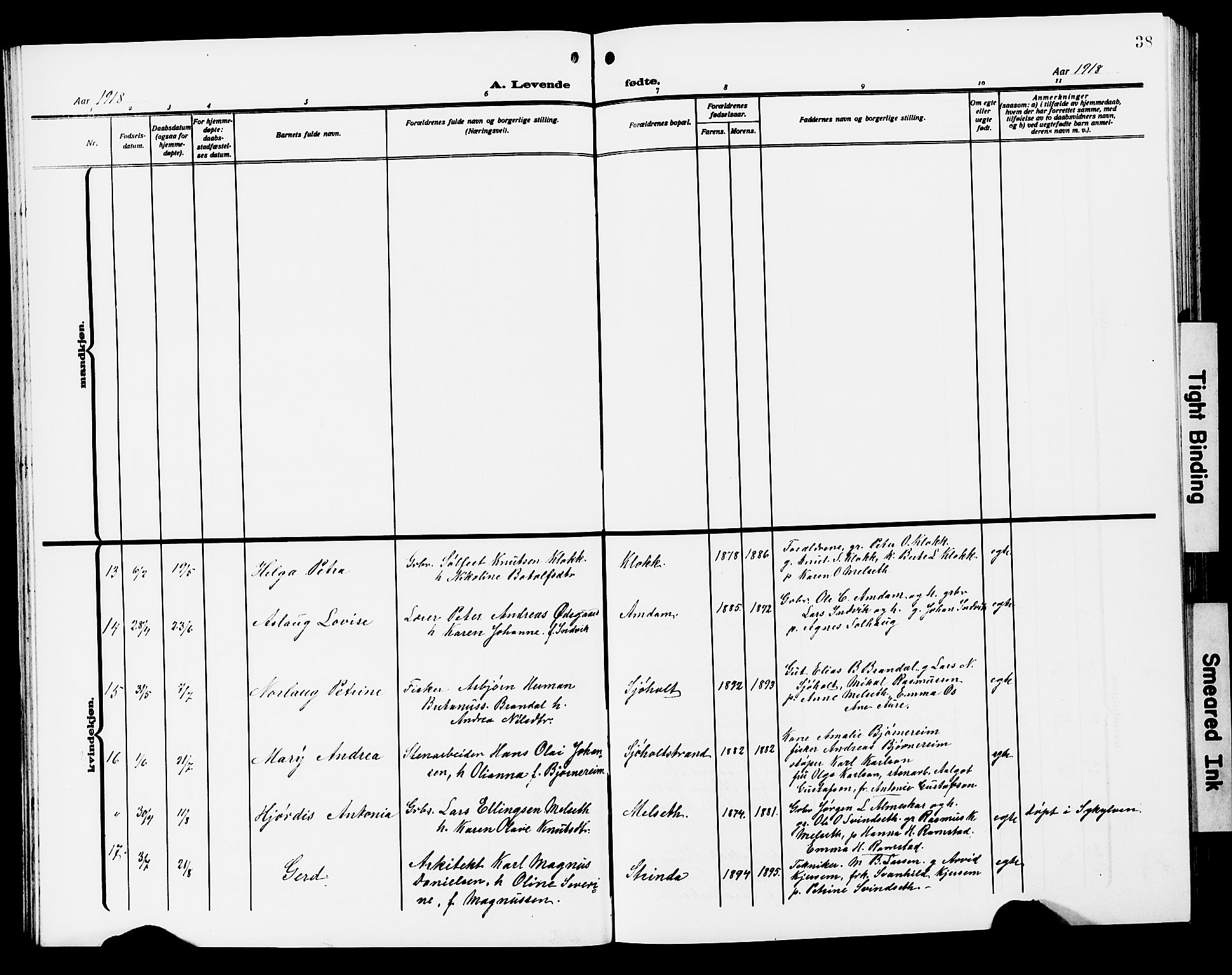 Ministerialprotokoller, klokkerbøker og fødselsregistre - Møre og Romsdal, SAT/A-1454/522/L0328: Parish register (copy) no. 522C07, 1909-1925, p. 38