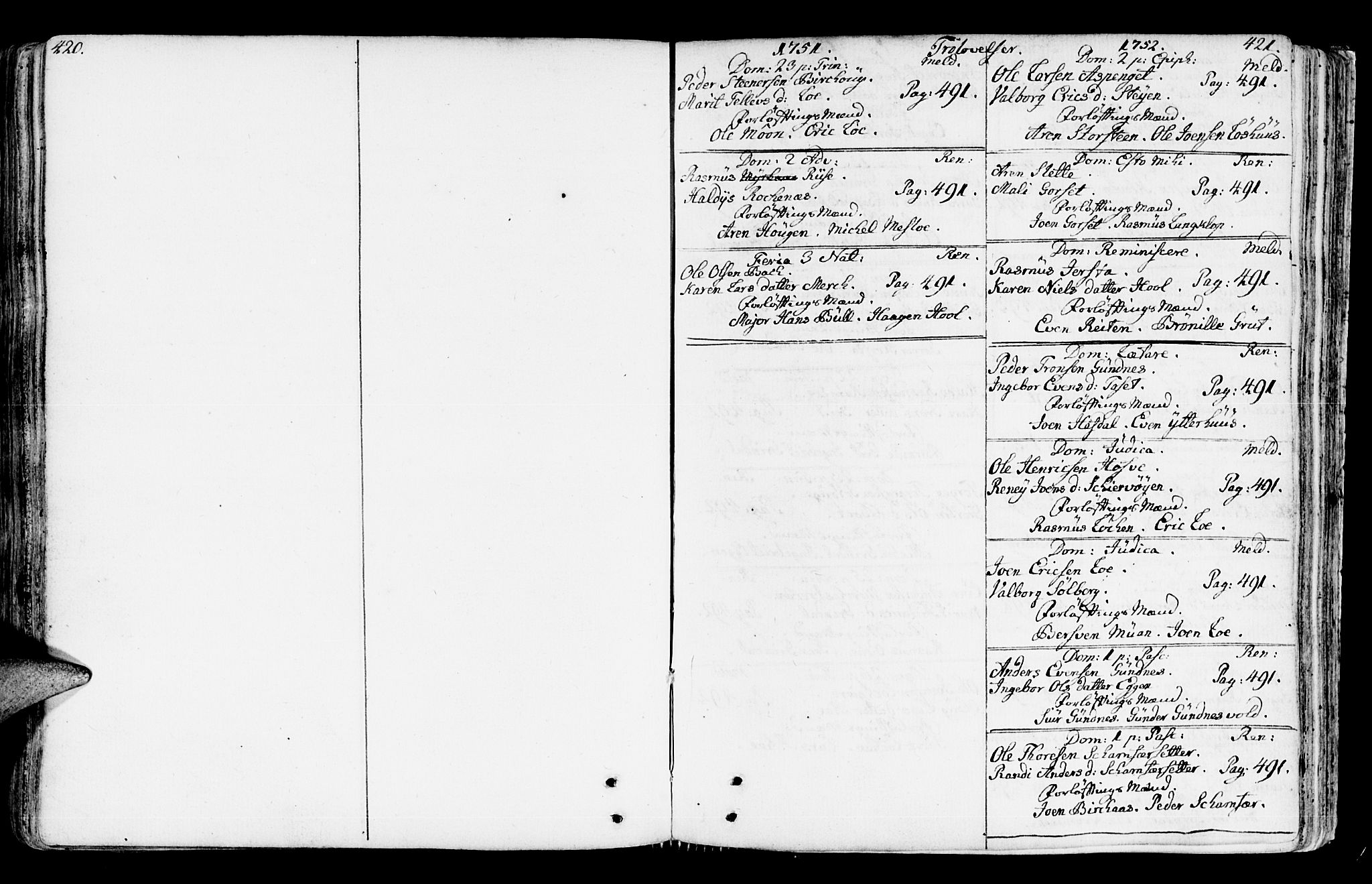 Ministerialprotokoller, klokkerbøker og fødselsregistre - Sør-Trøndelag, SAT/A-1456/672/L0851: Parish register (official) no. 672A04, 1751-1775, p. 420-421