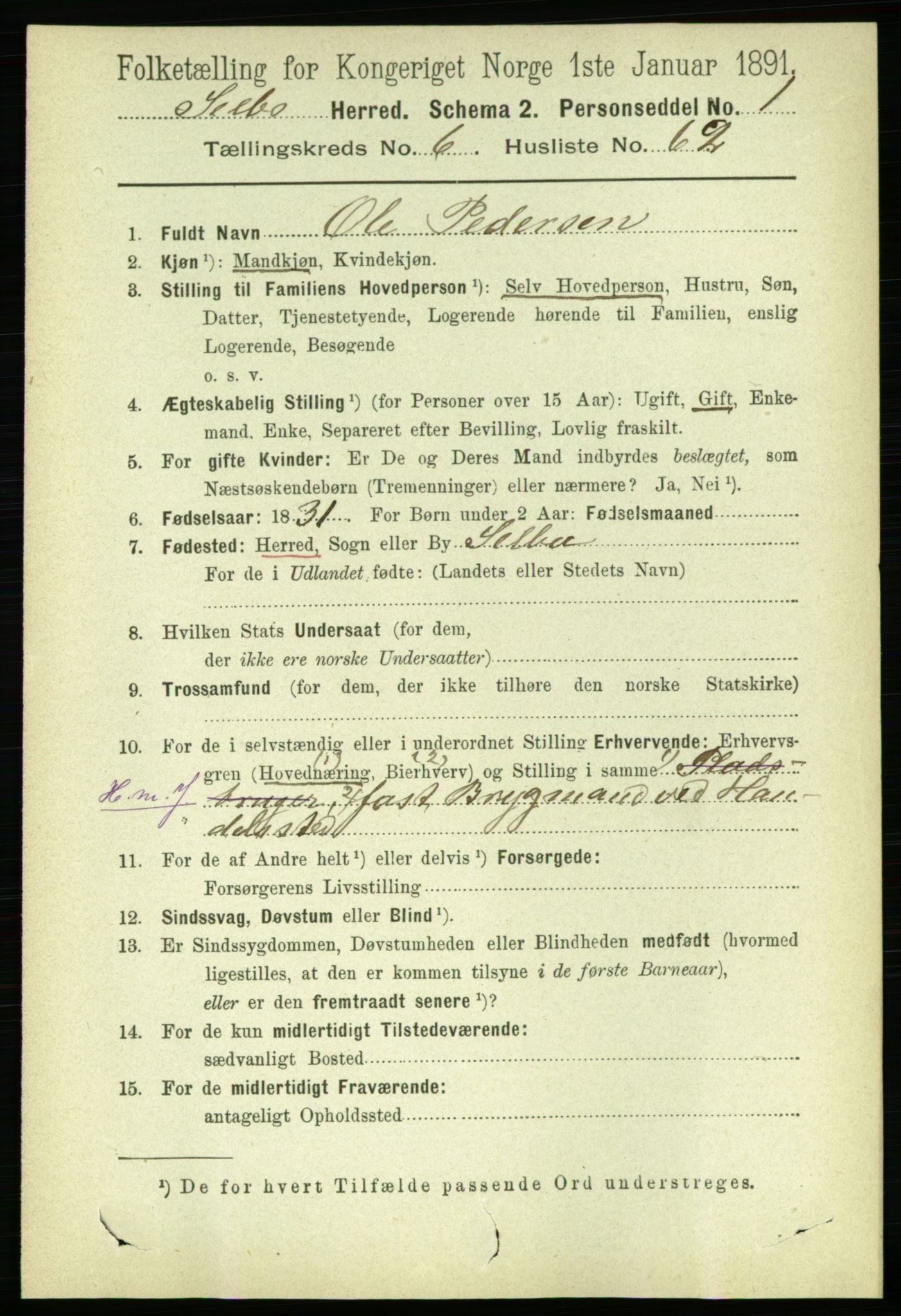 RA, 1891 census for 1664 Selbu, 1891, p. 2507