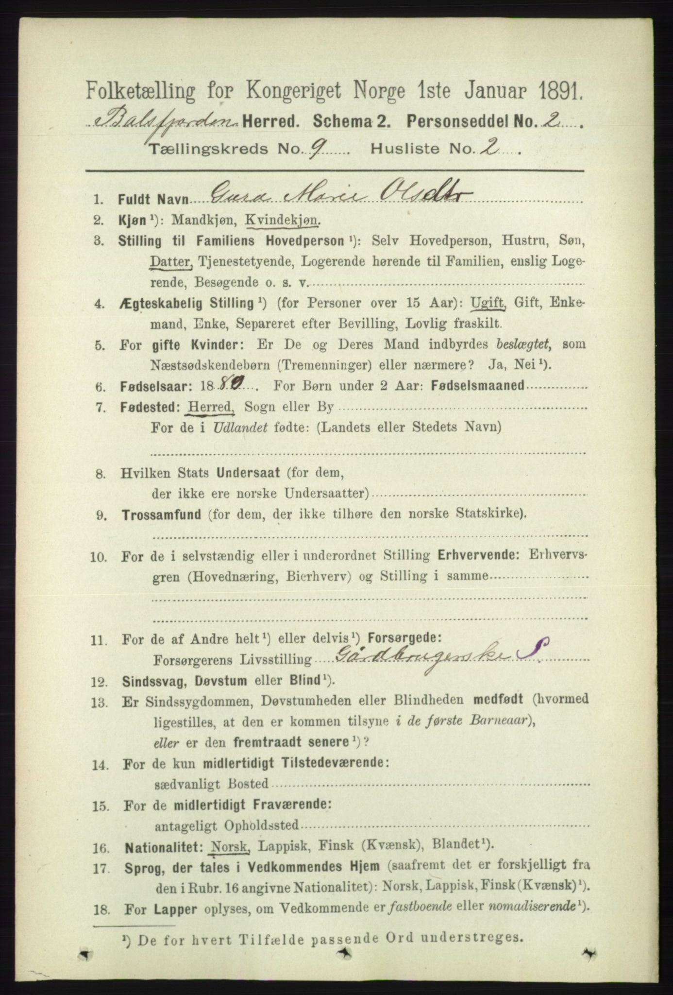 RA, 1891 census for 1933 Balsfjord, 1891, p. 3122