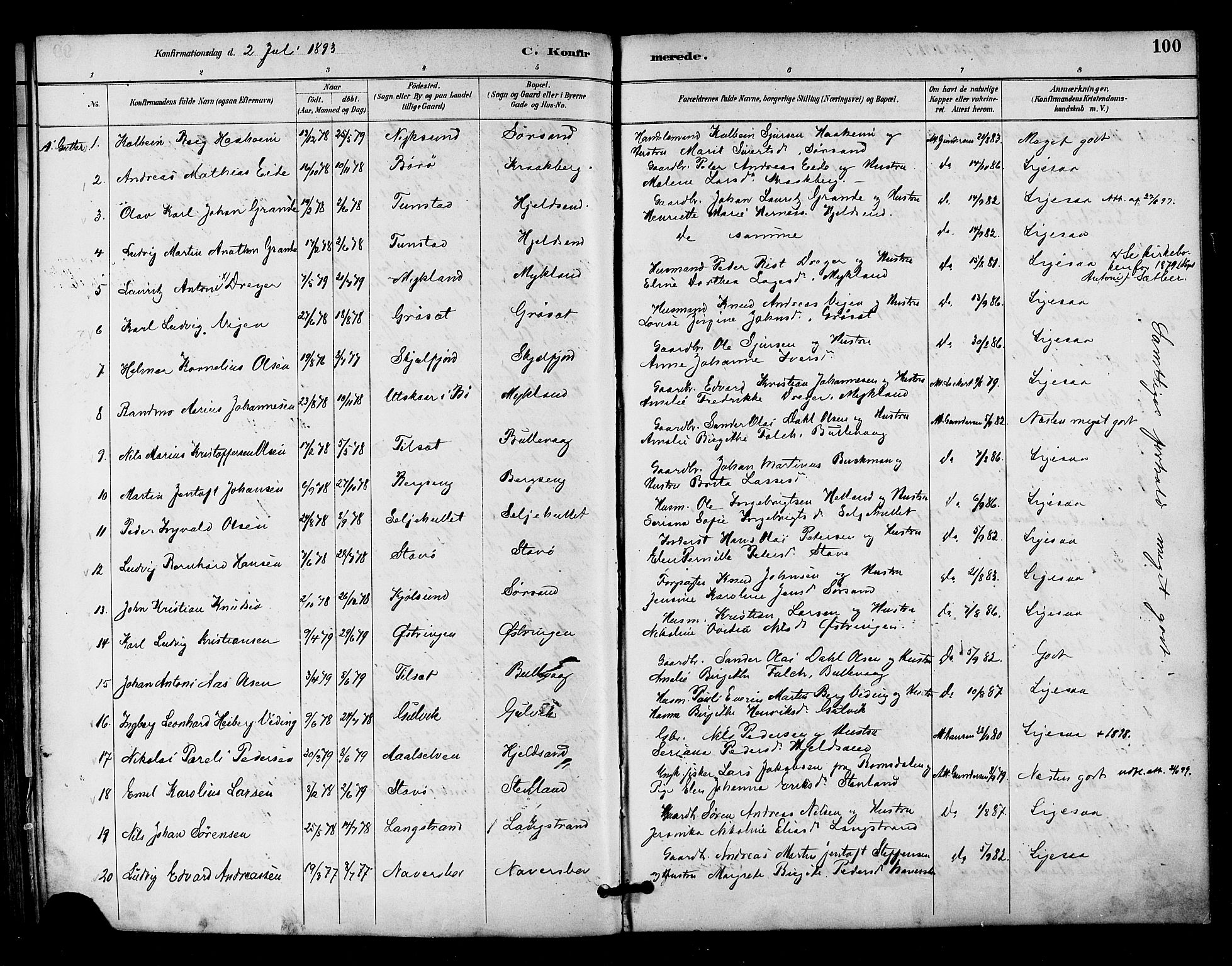 Ministerialprotokoller, klokkerbøker og fødselsregistre - Nordland, AV/SAT-A-1459/893/L1337: Parish register (official) no. 893A09, 1885-1893, p. 100