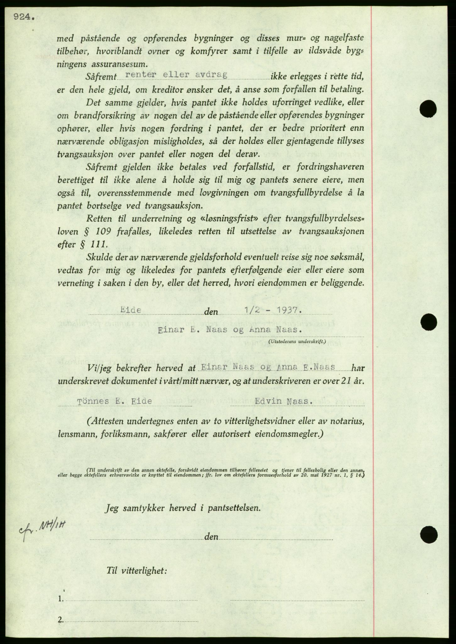 Nordmøre sorenskriveri, AV/SAT-A-4132/1/2/2Ca/L0090: Mortgage book no. B80, 1936-1937, Diary no: : 311/1937