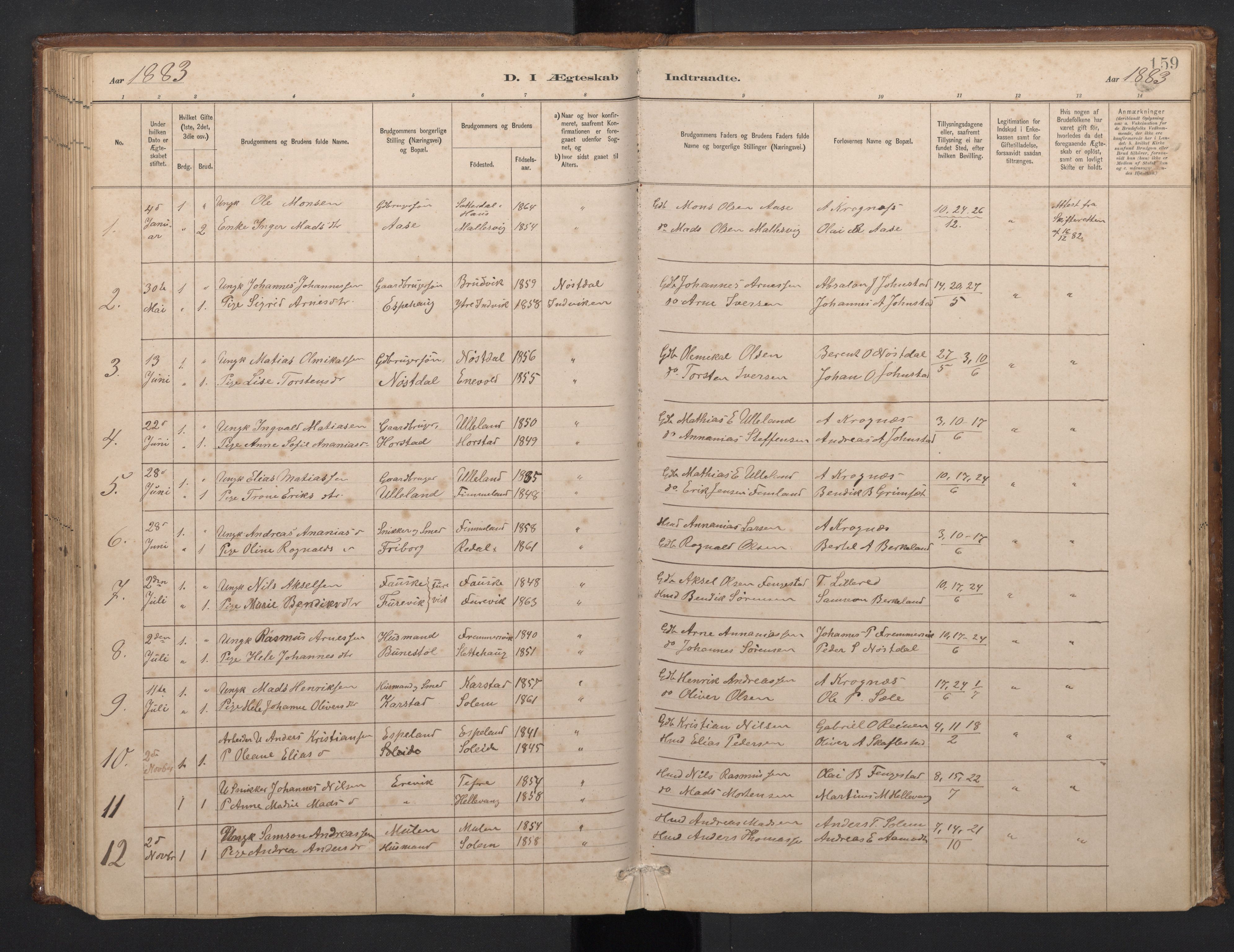 Førde sokneprestembete, SAB/A-79901/H/Hab/Habd/L0003: Parish register (copy) no. D 3, 1881-1897, p. 158b-159a