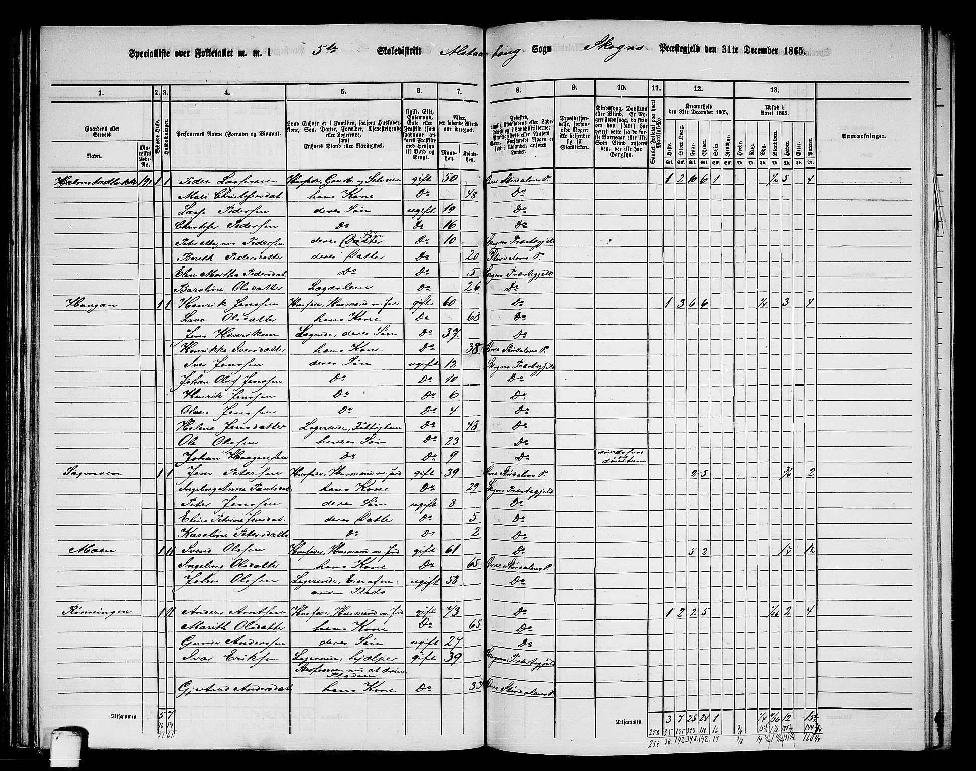 RA, 1865 census for Skogn, 1865, p. 125