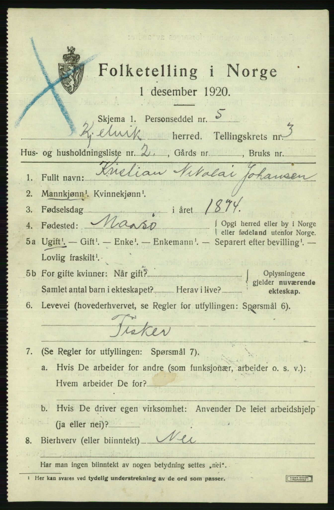 SATØ, 1920 census for Kjelvik, 1920, p. 1711