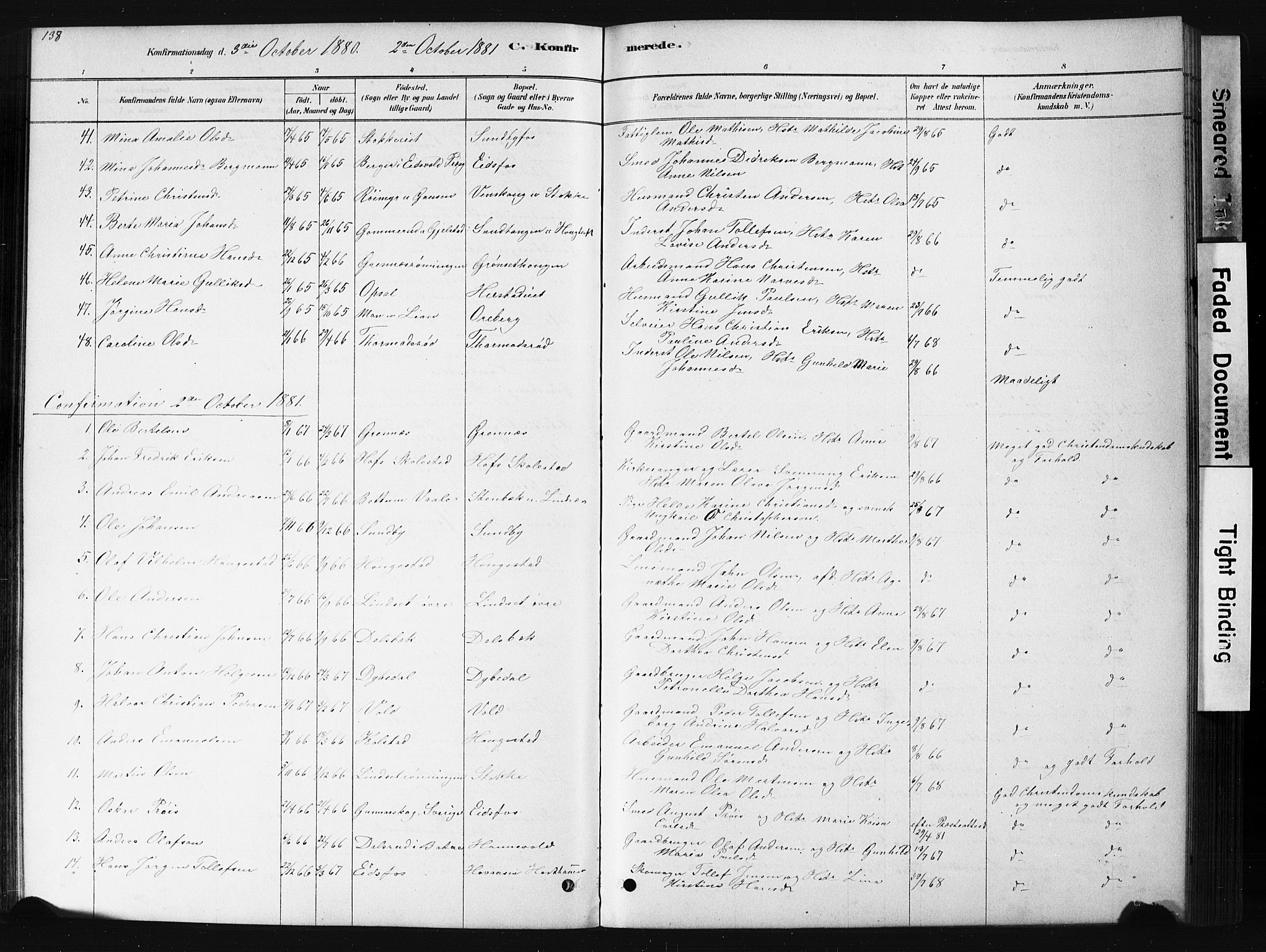 Hof kirkebøker, AV/SAKO-A-64/G/Ga/L0004: Parish register (copy) no. I 4, 1878-1930, p. 138