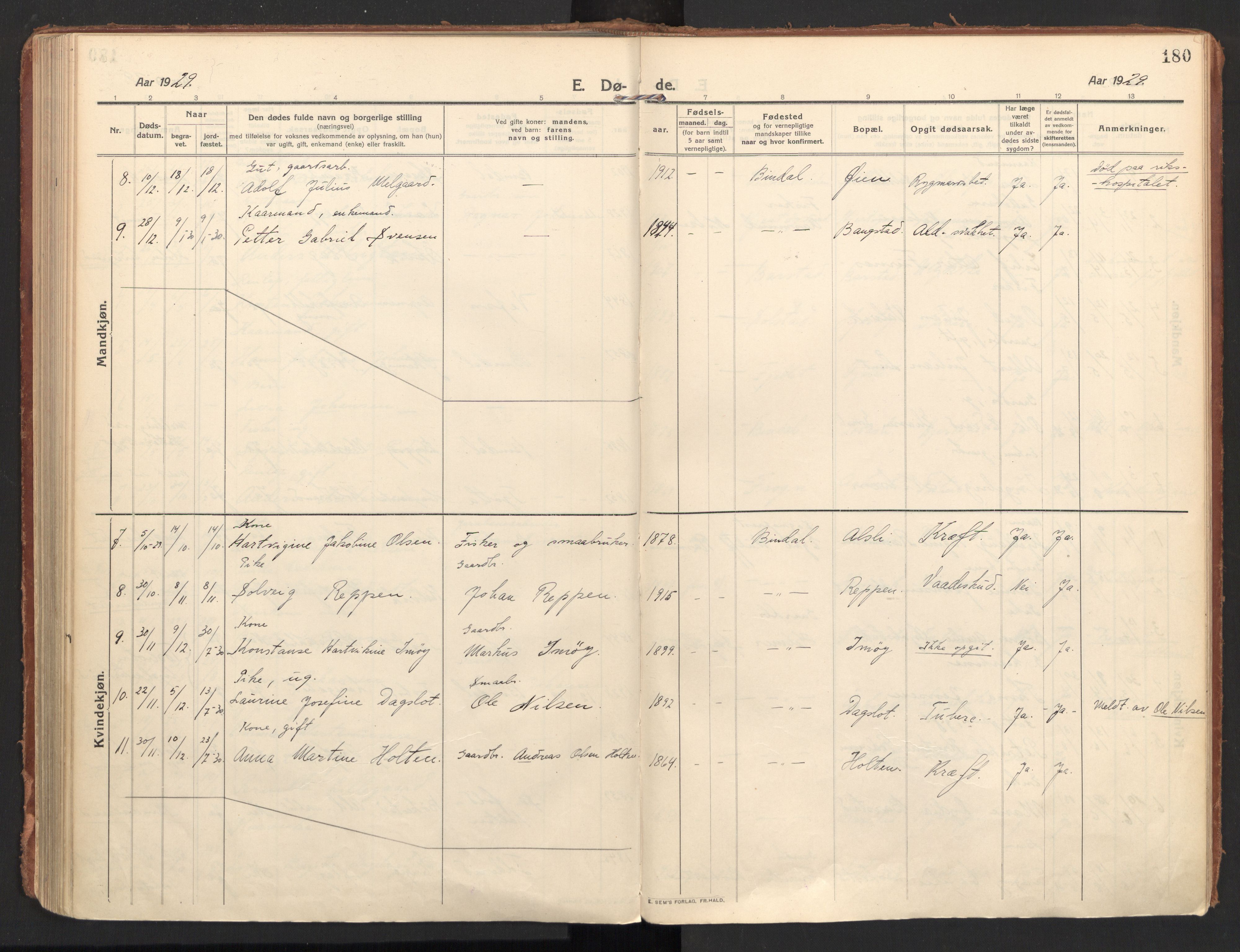 Ministerialprotokoller, klokkerbøker og fødselsregistre - Nordland, AV/SAT-A-1459/810/L0156: Parish register (official) no. 810A15, 1915-1930, p. 180