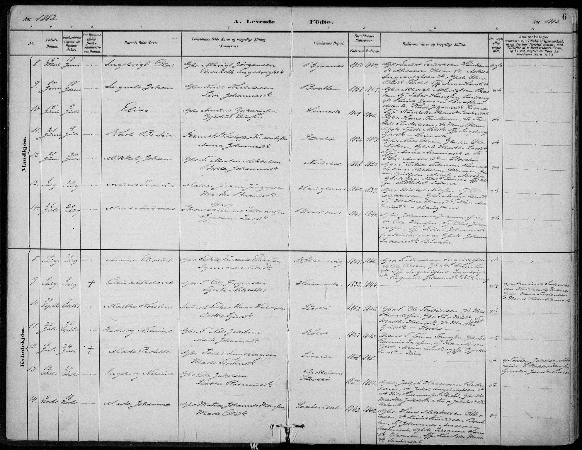 Sund sokneprestembete, AV/SAB-A-99930: Parish register (official) no. C  1, 1882-1899, p. 6