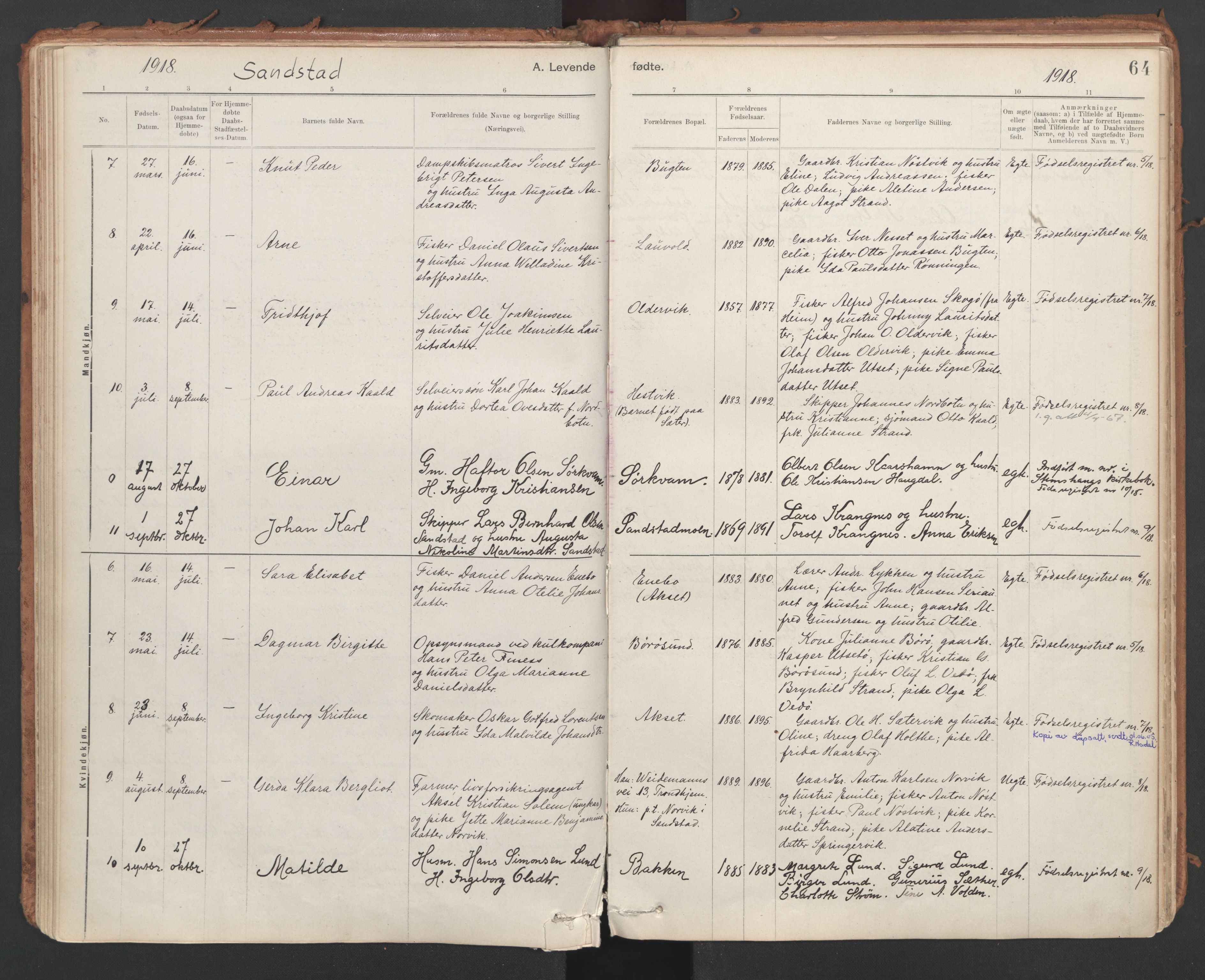 Ministerialprotokoller, klokkerbøker og fødselsregistre - Sør-Trøndelag, SAT/A-1456/639/L0572: Parish register (official) no. 639A01, 1890-1920, p. 64