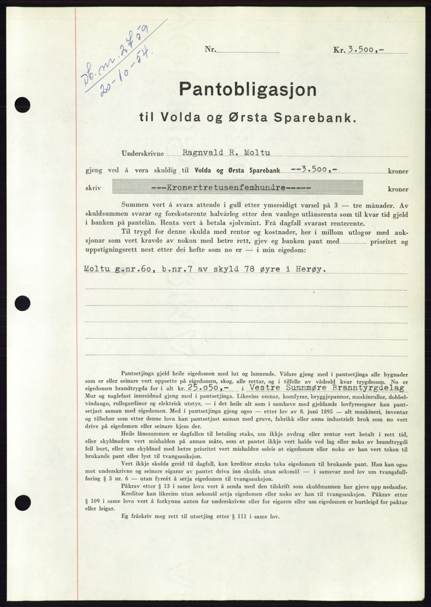 Søre Sunnmøre sorenskriveri, AV/SAT-A-4122/1/2/2C/L0126: Mortgage book no. 14B, 1954-1955, Diary no: : 2759/1954