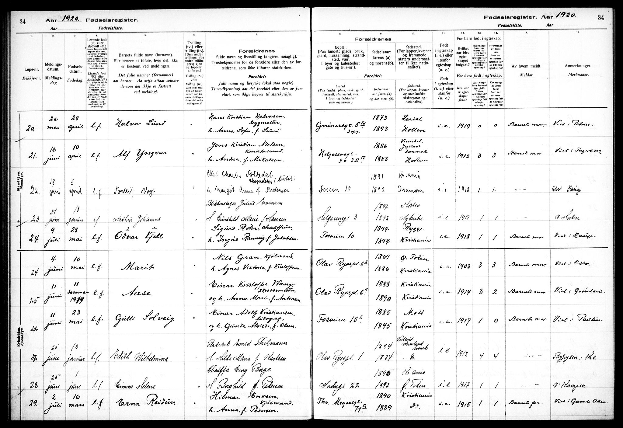 Hauge prestekontor Kirkebøker, SAO/A-10849/J/Ja/L0001: Birth register no. 1, 1917-1938, p. 34