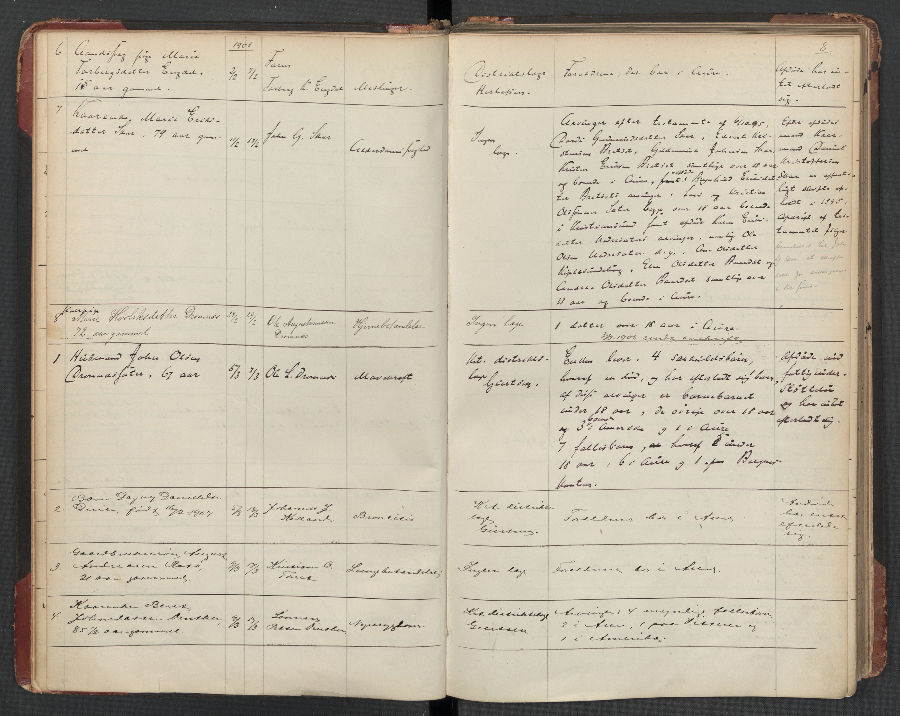 Aure lensmannskontor, SAT/A-1088/1/02/L0003: 2.01.03 Dødsfallsprotokoll, 1906-1926, p. 8