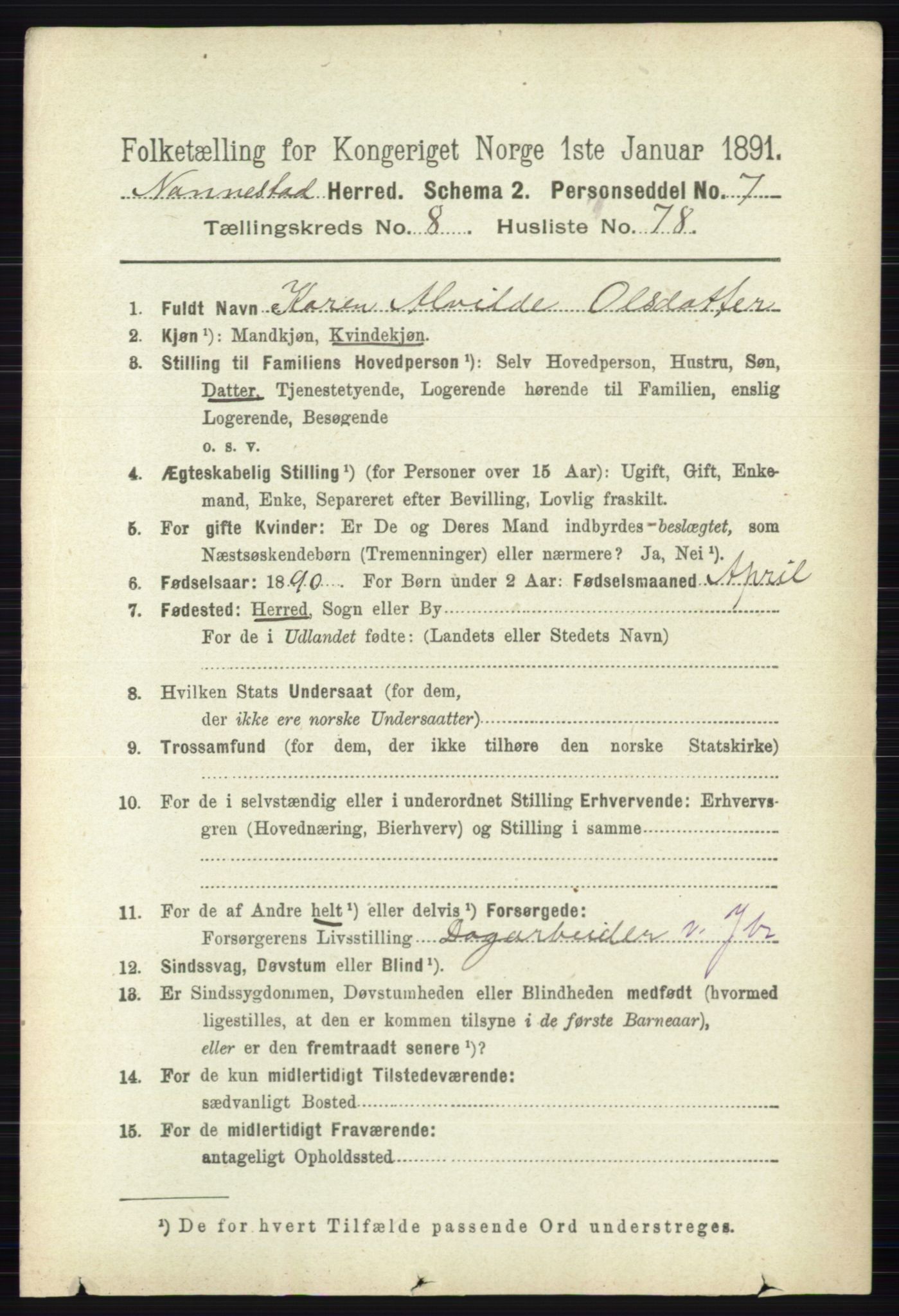 RA, 1891 census for 0238 Nannestad, 1891, p. 4890