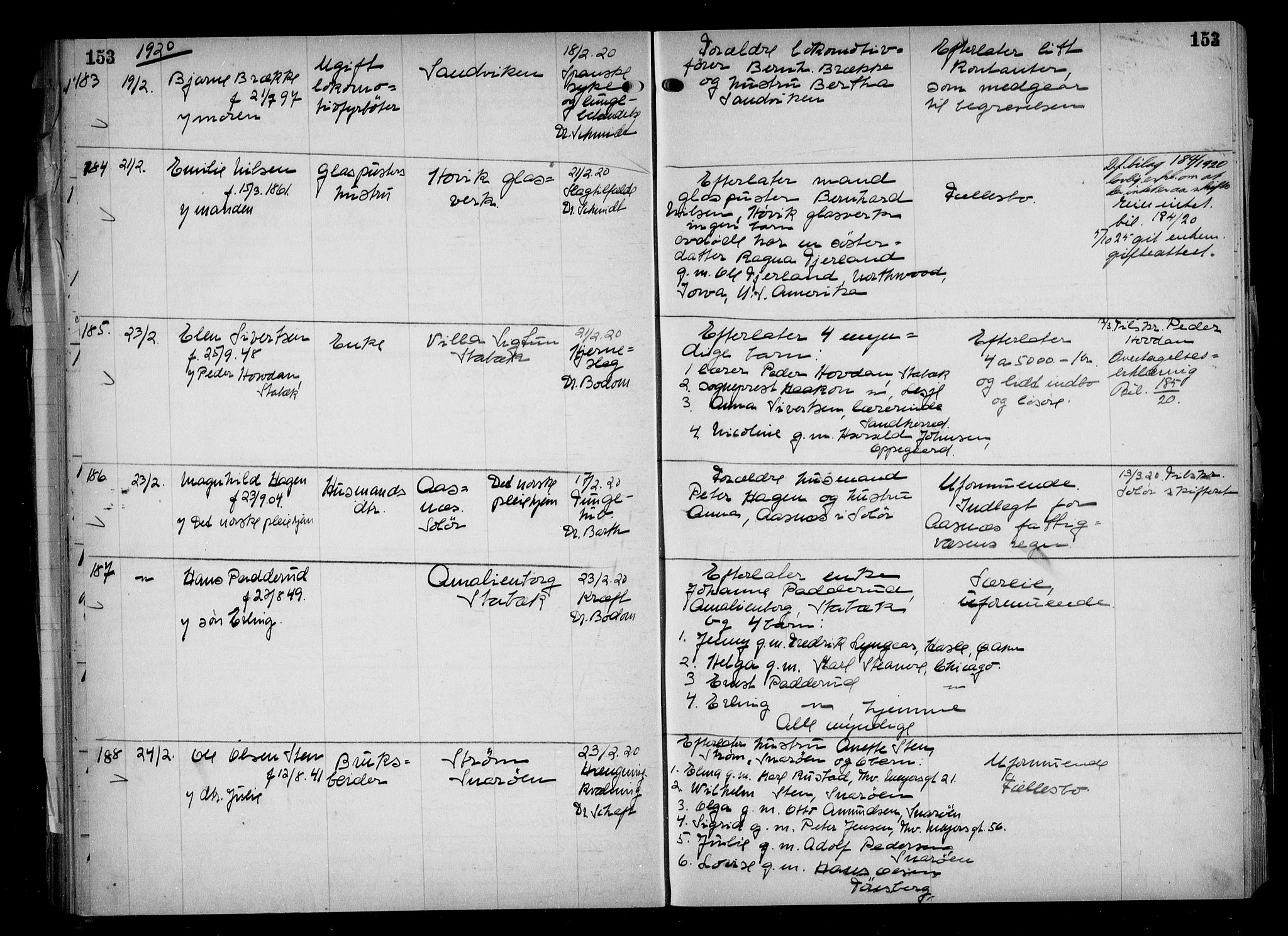 Aker kriminaldommer, skifte- og auksjonsforvalterembete, AV/SAO-A-10452/H/Hb/Hba/Hbaa/L0005: Dødsfallsprotokoll, 1918-1922, p. 153