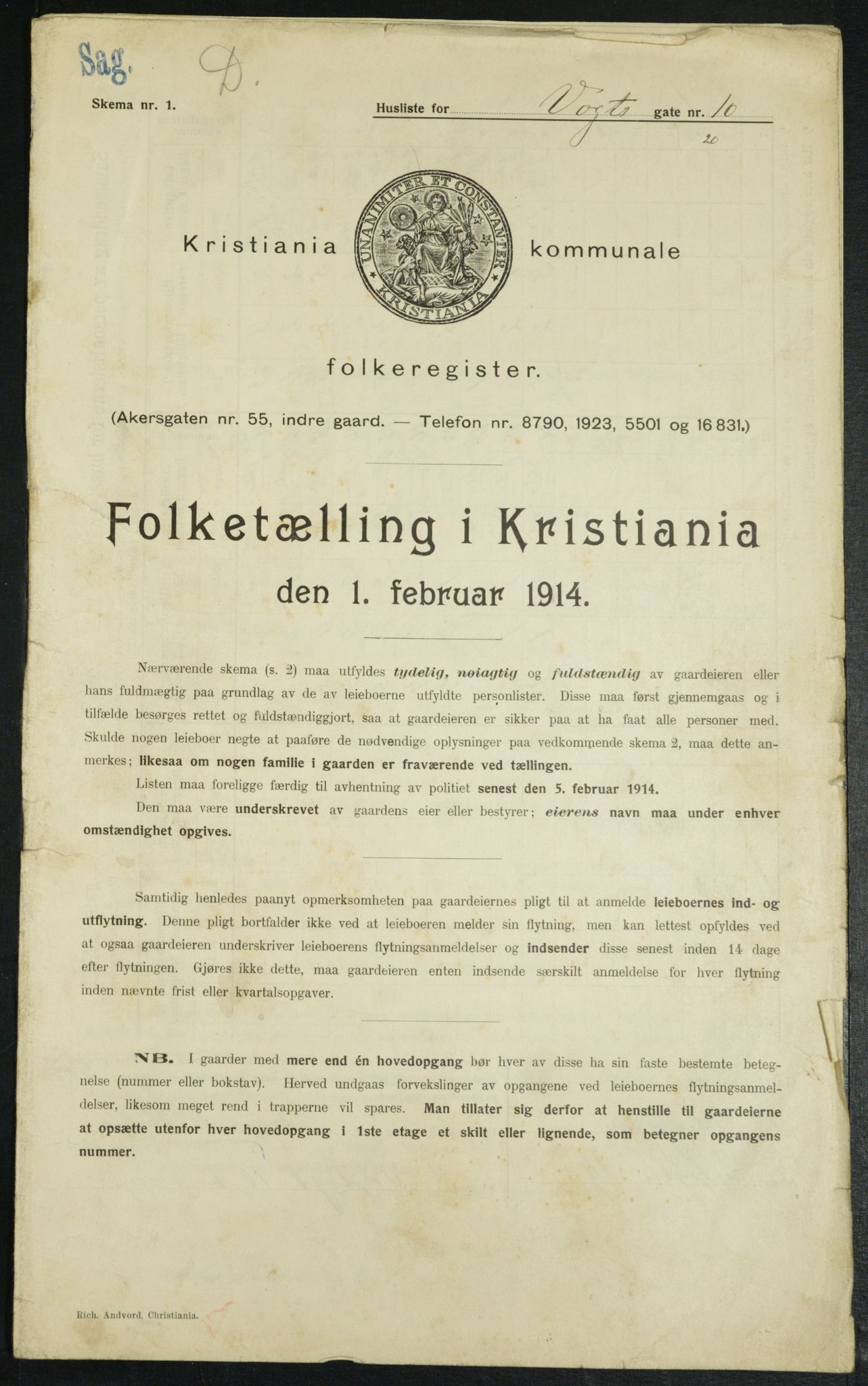OBA, Municipal Census 1914 for Kristiania, 1914, p. 125296