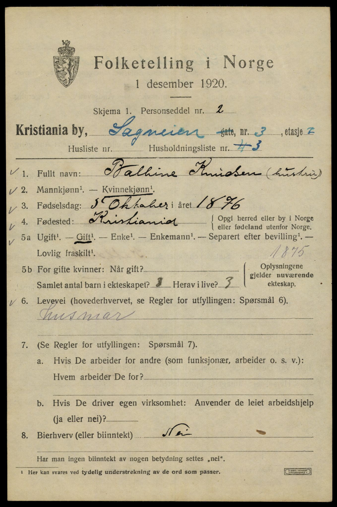 SAO, 1920 census for Kristiania, 1920, p. 476897