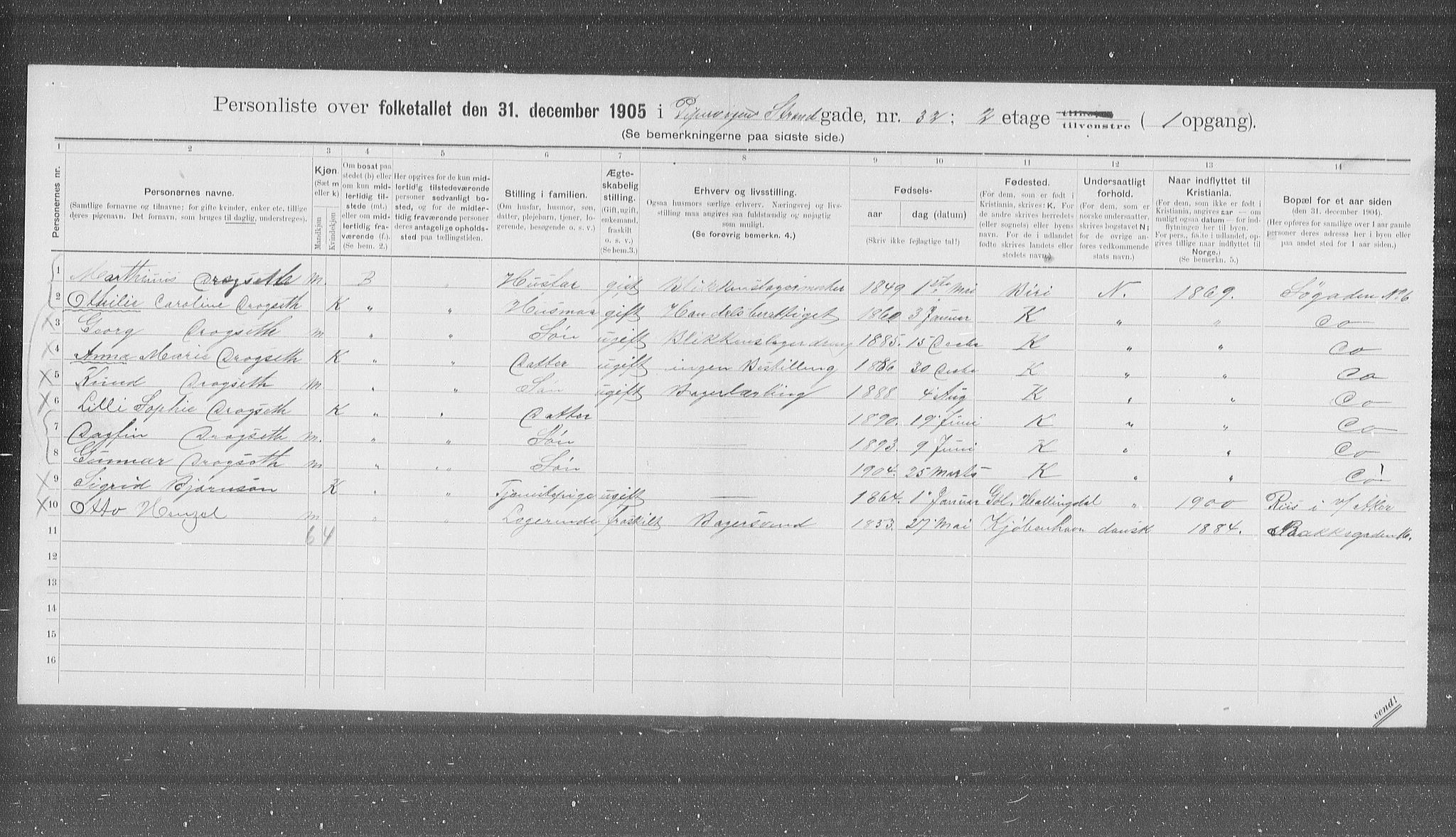 OBA, Municipal Census 1905 for Kristiania, 1905, p. 54375