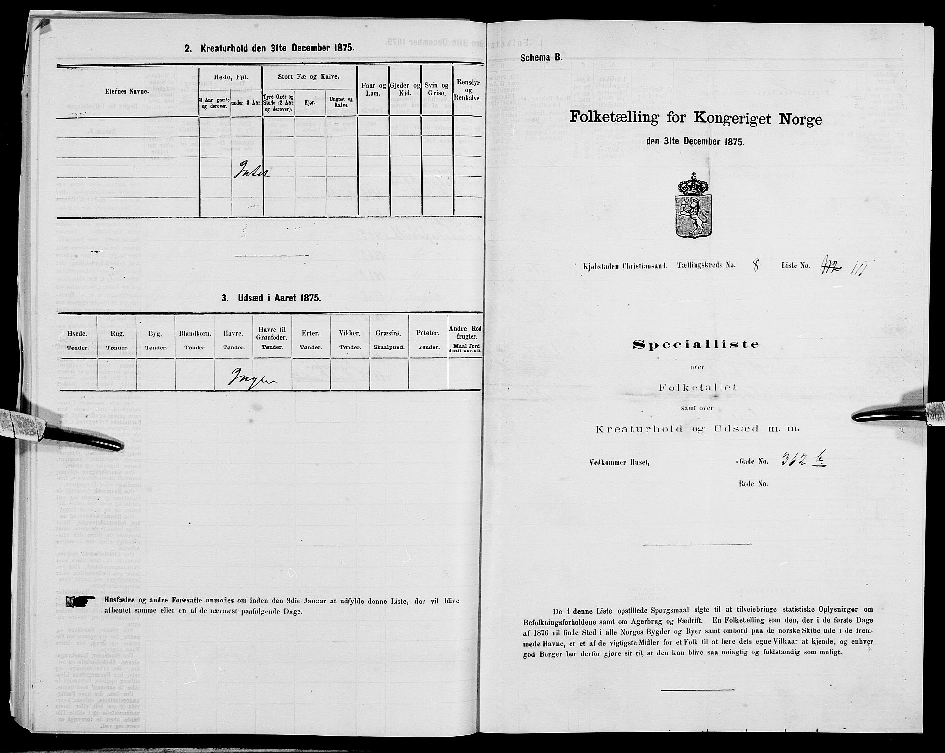 SAK, 1875 census for 1001P Kristiansand, 1875, p. 1459