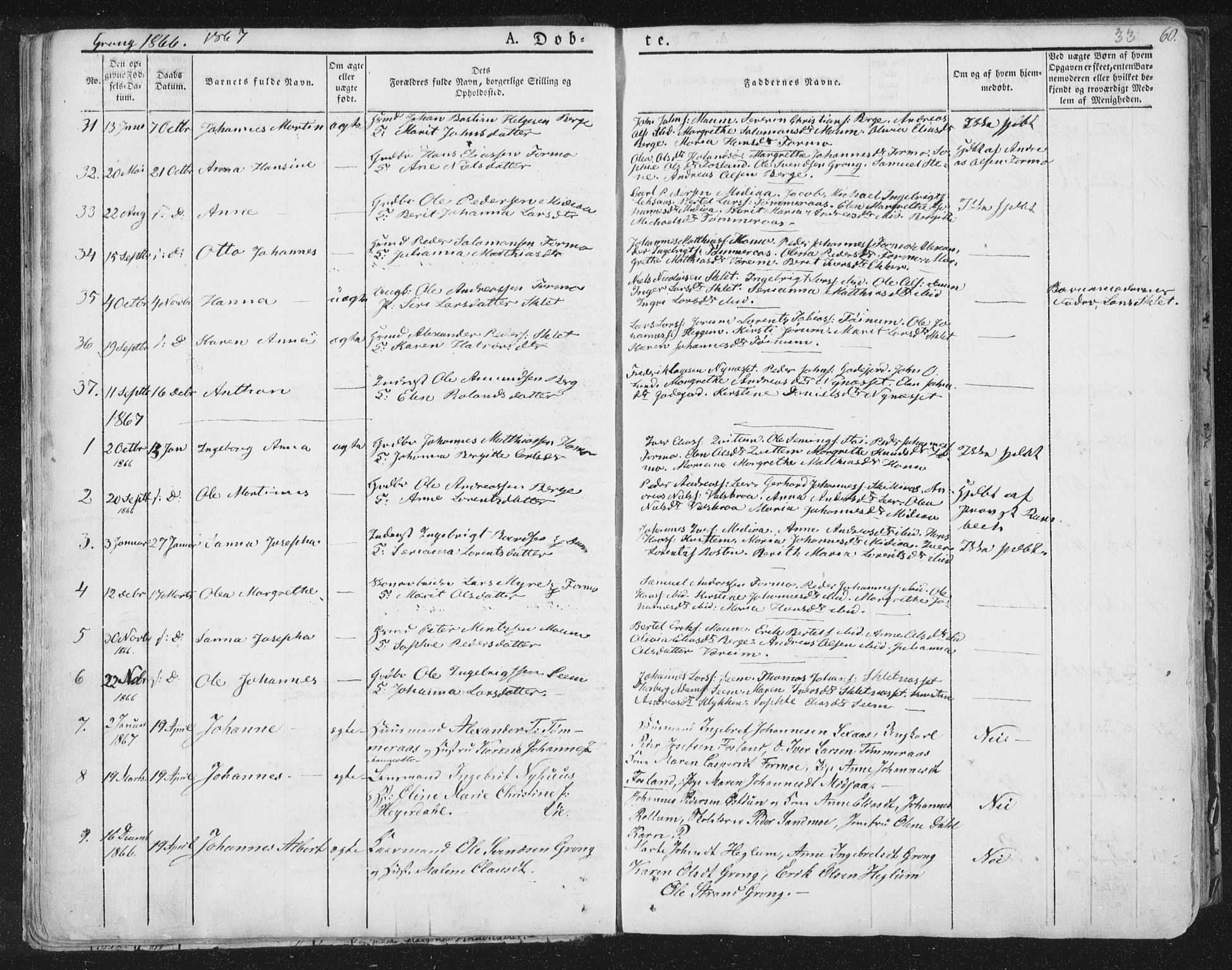 Ministerialprotokoller, klokkerbøker og fødselsregistre - Nord-Trøndelag, SAT/A-1458/758/L0513: Parish register (official) no. 758A02 /1, 1839-1868, p. 33