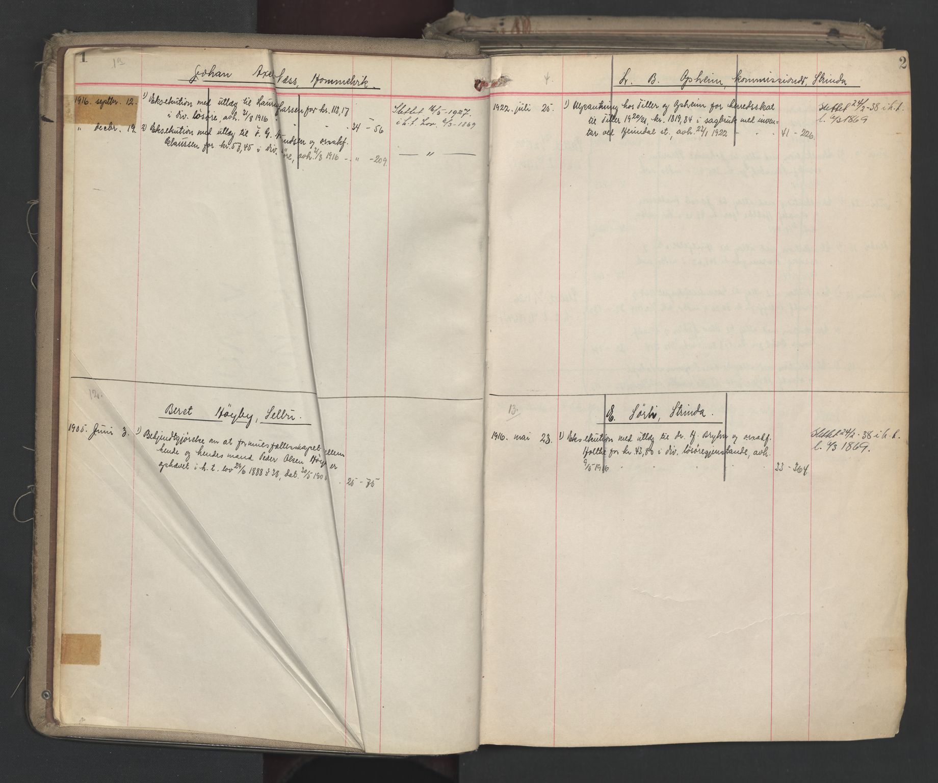 Strinda og Selbu sorenskriveri, SAT/A-0015/2/2B/L0010: Mortgage register no. 10, 1916-1935, p. 1-2