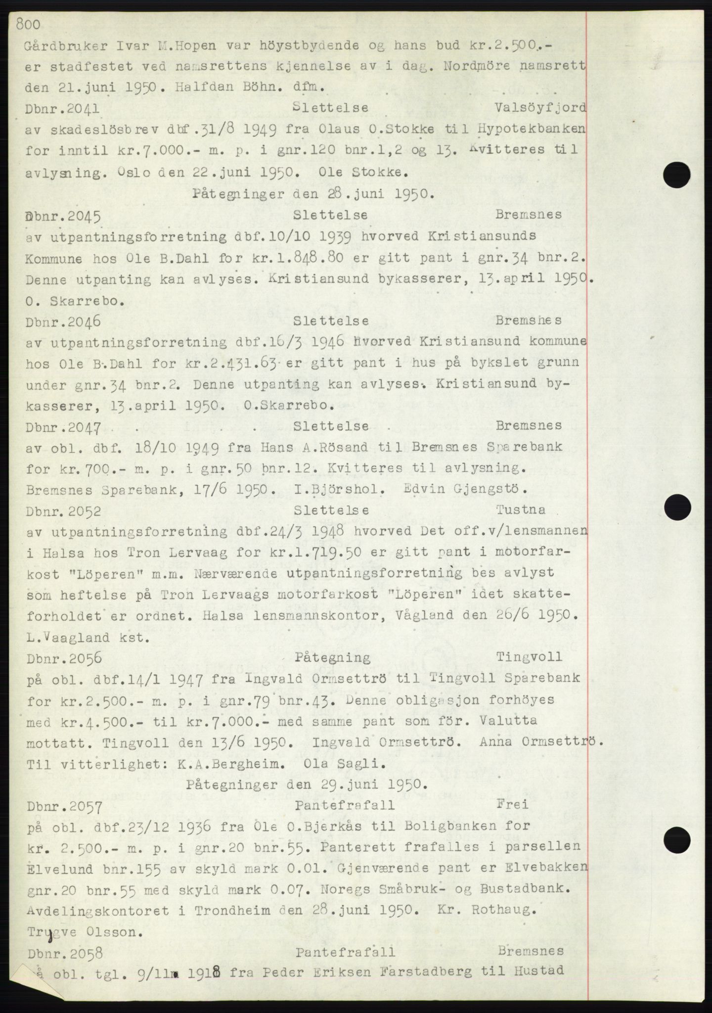 Nordmøre sorenskriveri, SAT/A-4132/1/2/2Ca: Mortgage book no. C82b, 1946-1951, Diary no: : 2041/1950