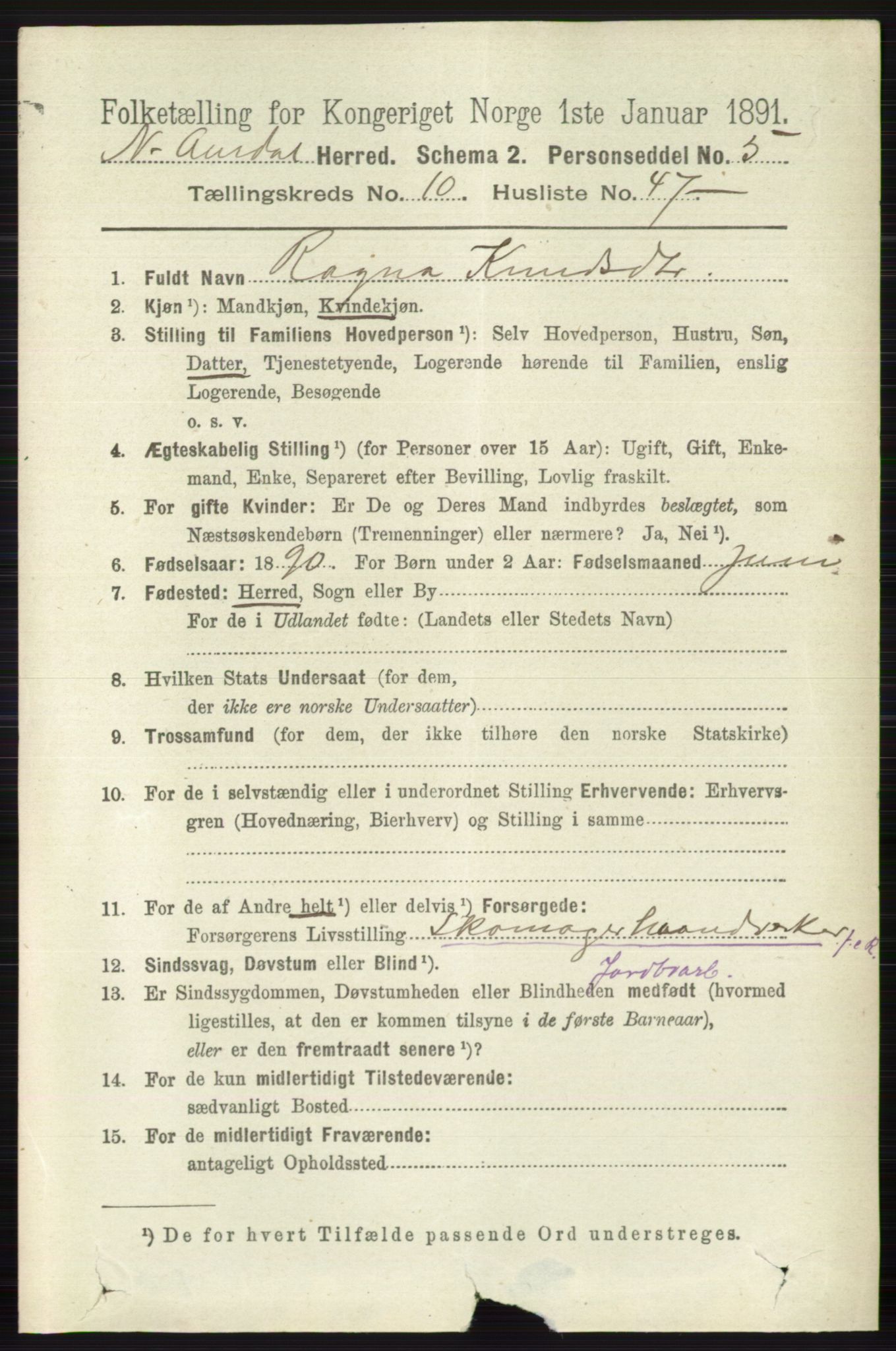 RA, 1891 census for 0542 Nord-Aurdal, 1891, p. 4056