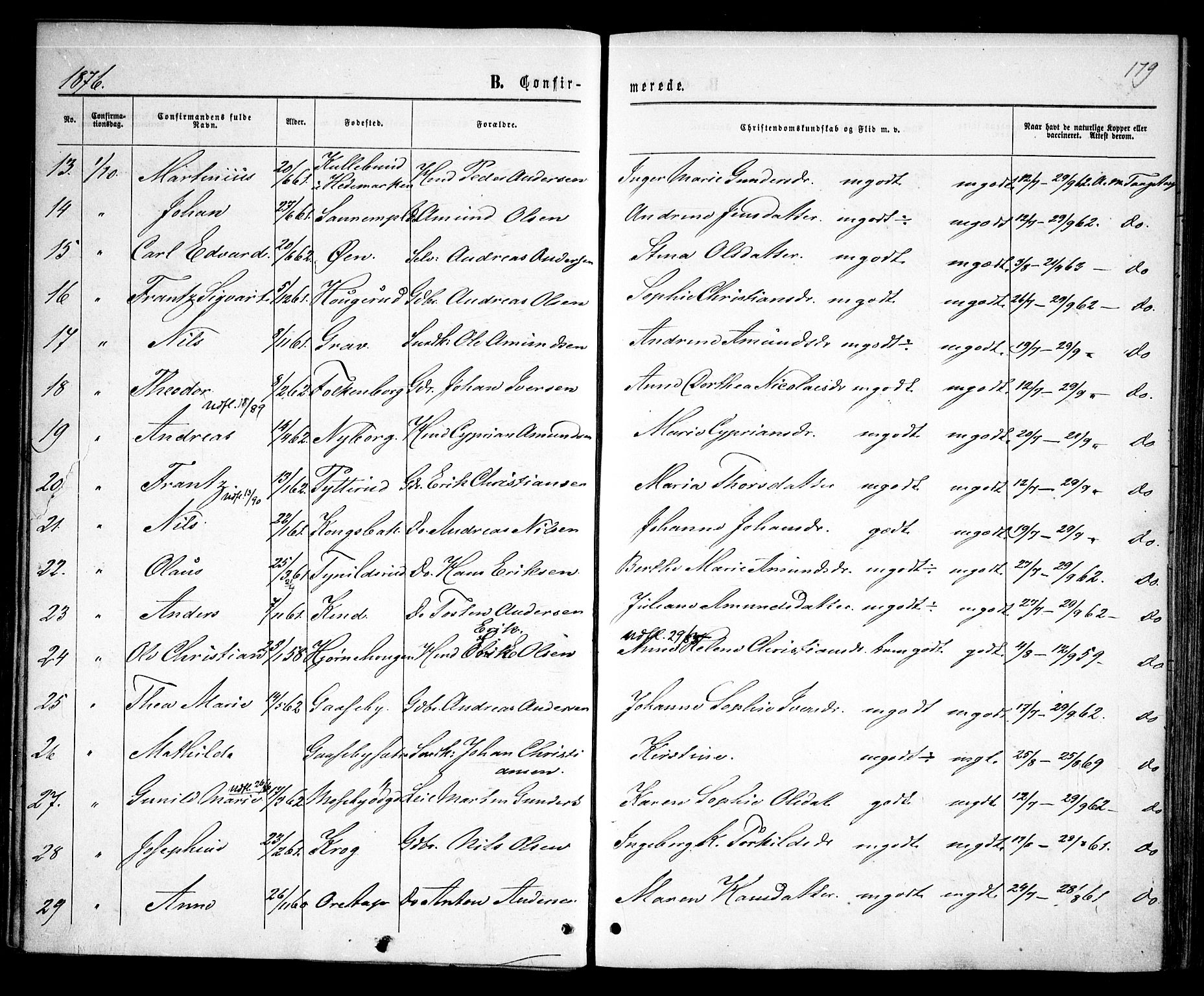 Rødenes prestekontor Kirkebøker, AV/SAO-A-2005/F/Fa/L0008: Parish register (official) no. I 8, 1869-1879, p. 179