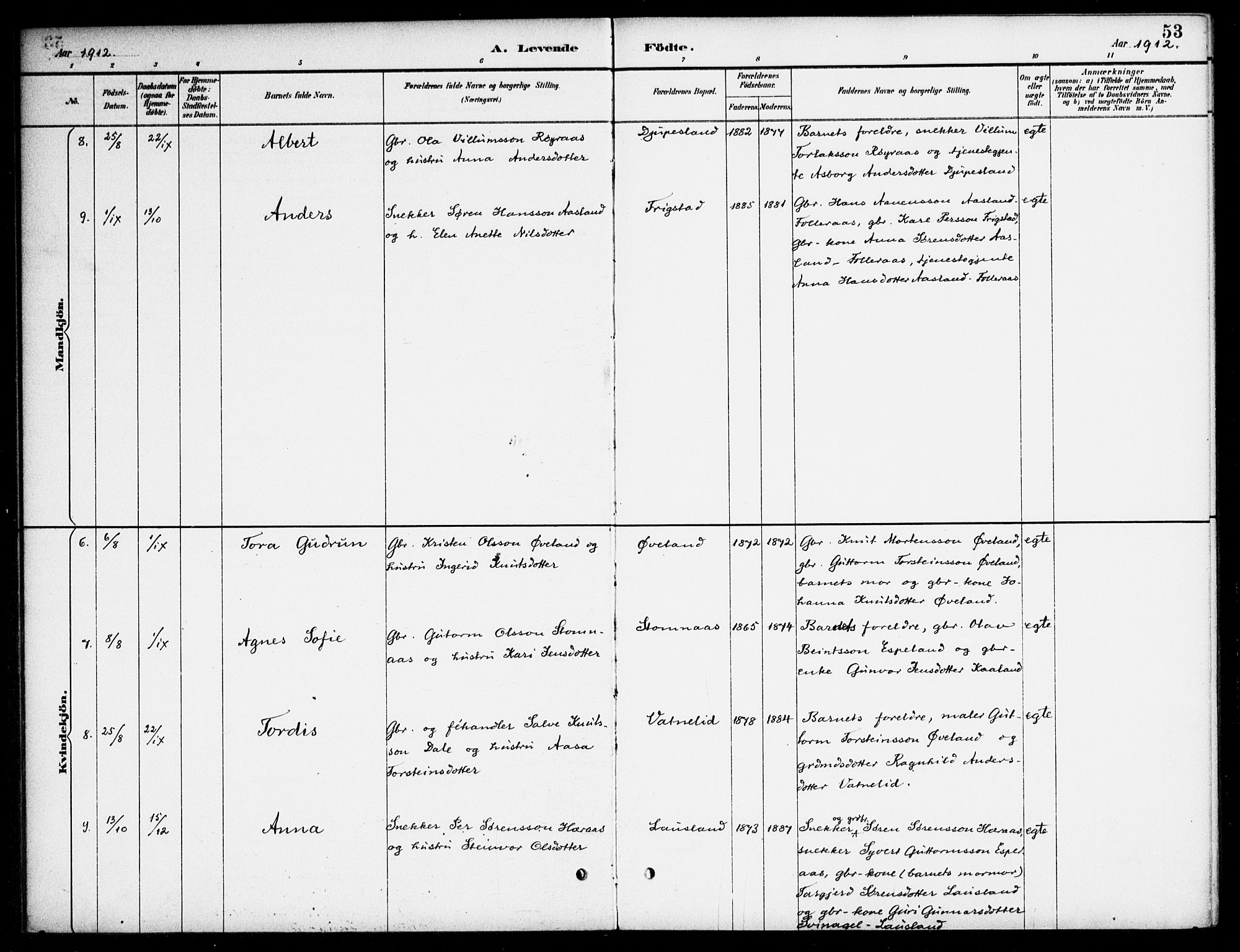 Bjelland sokneprestkontor, AV/SAK-1111-0005/F/Fa/Fab/L0004: Parish register (official) no. A 4, 1887-1920, p. 53