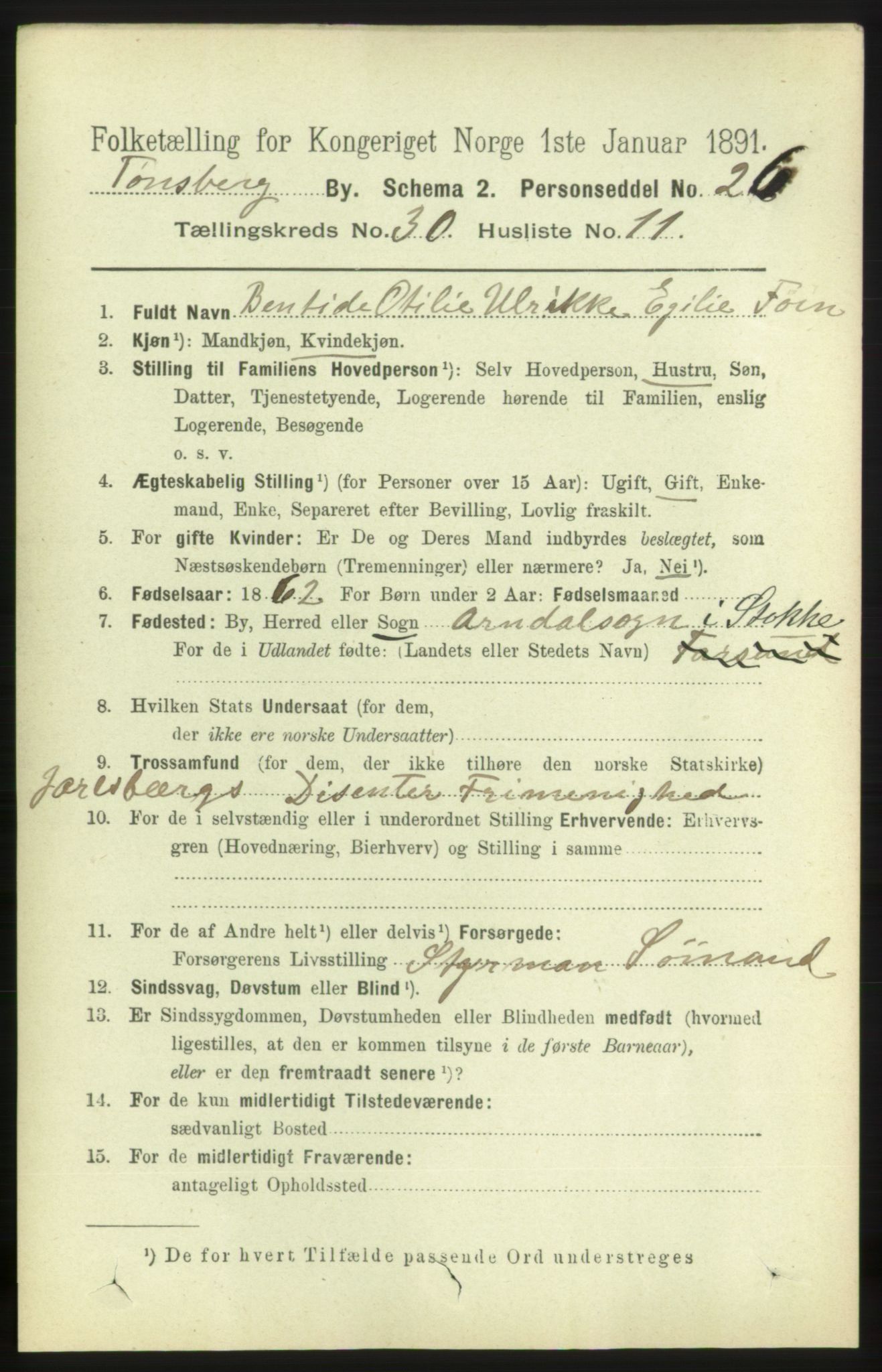 RA, 1891 census for 0705 Tønsberg, 1891, p. 7368