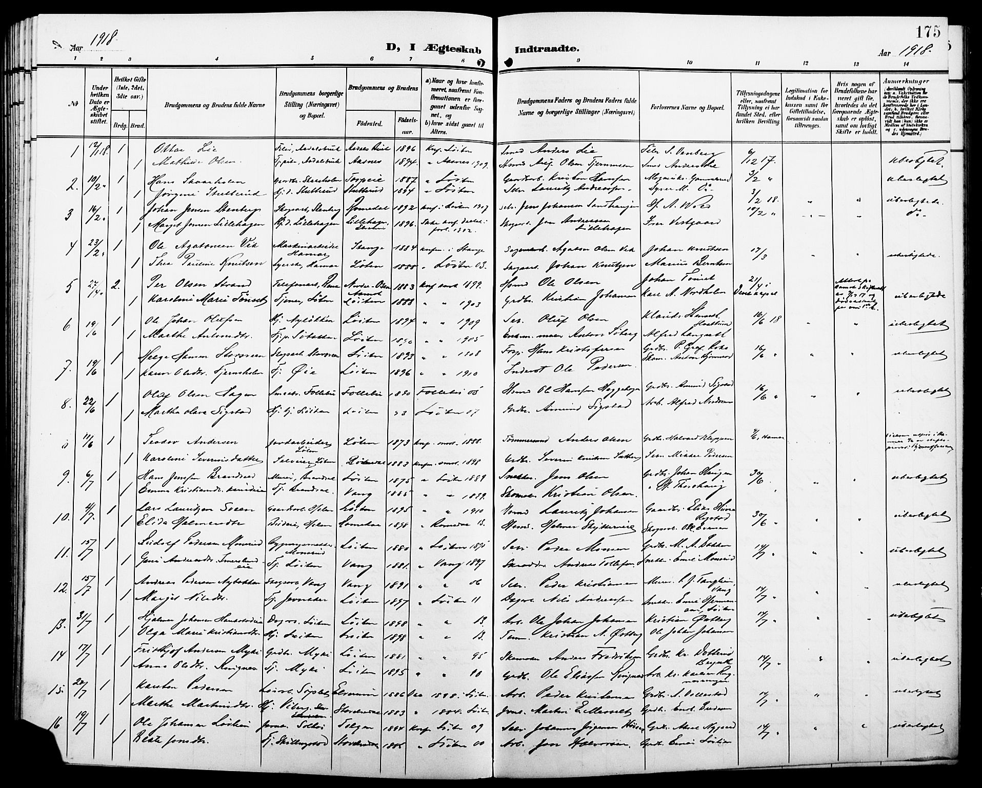 Løten prestekontor, AV/SAH-PREST-022/L/La/L0007: Parish register (copy) no. 7, 1910-1919, p. 175