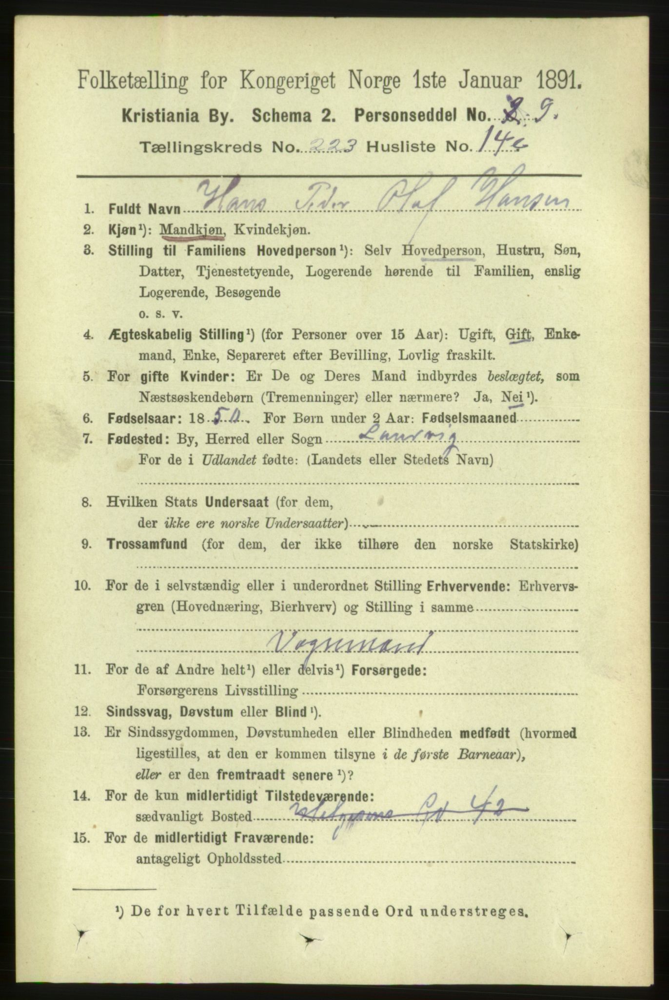 RA, 1891 census for 0301 Kristiania, 1891, p. 134718