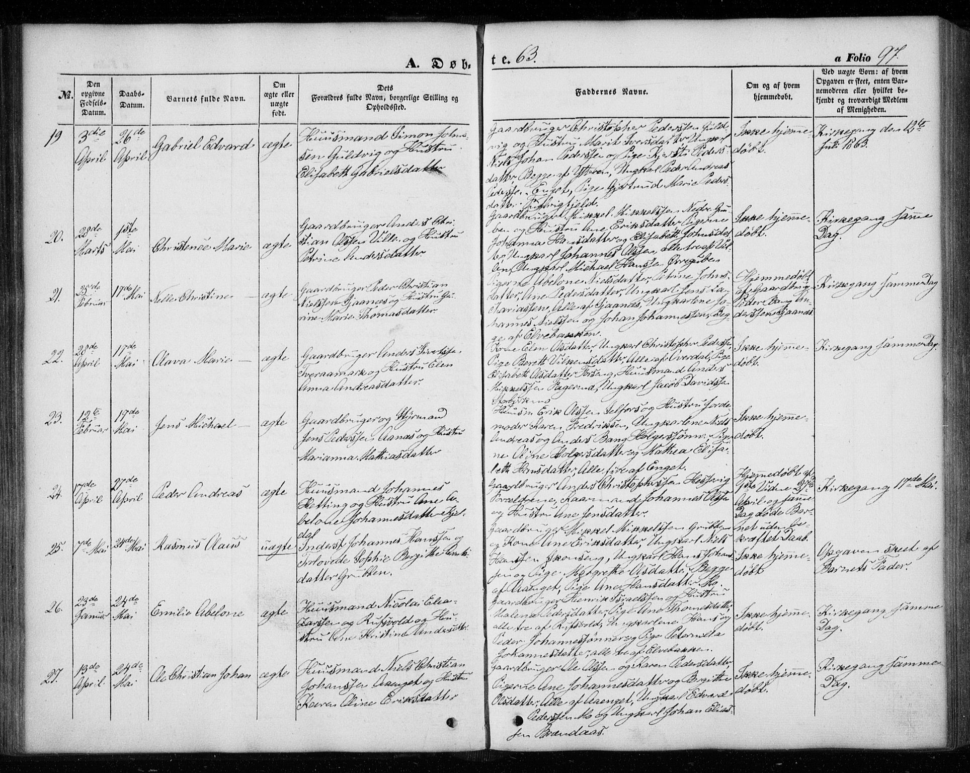 Ministerialprotokoller, klokkerbøker og fødselsregistre - Nordland, SAT/A-1459/827/L0392: Parish register (official) no. 827A04, 1853-1866, p. 97