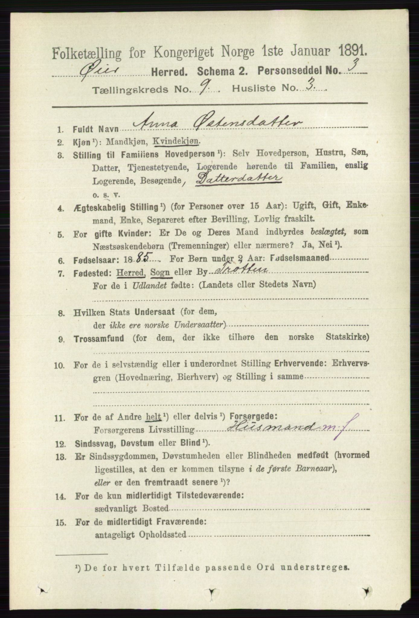 RA, 1891 census for 0521 Øyer, 1891, p. 3173