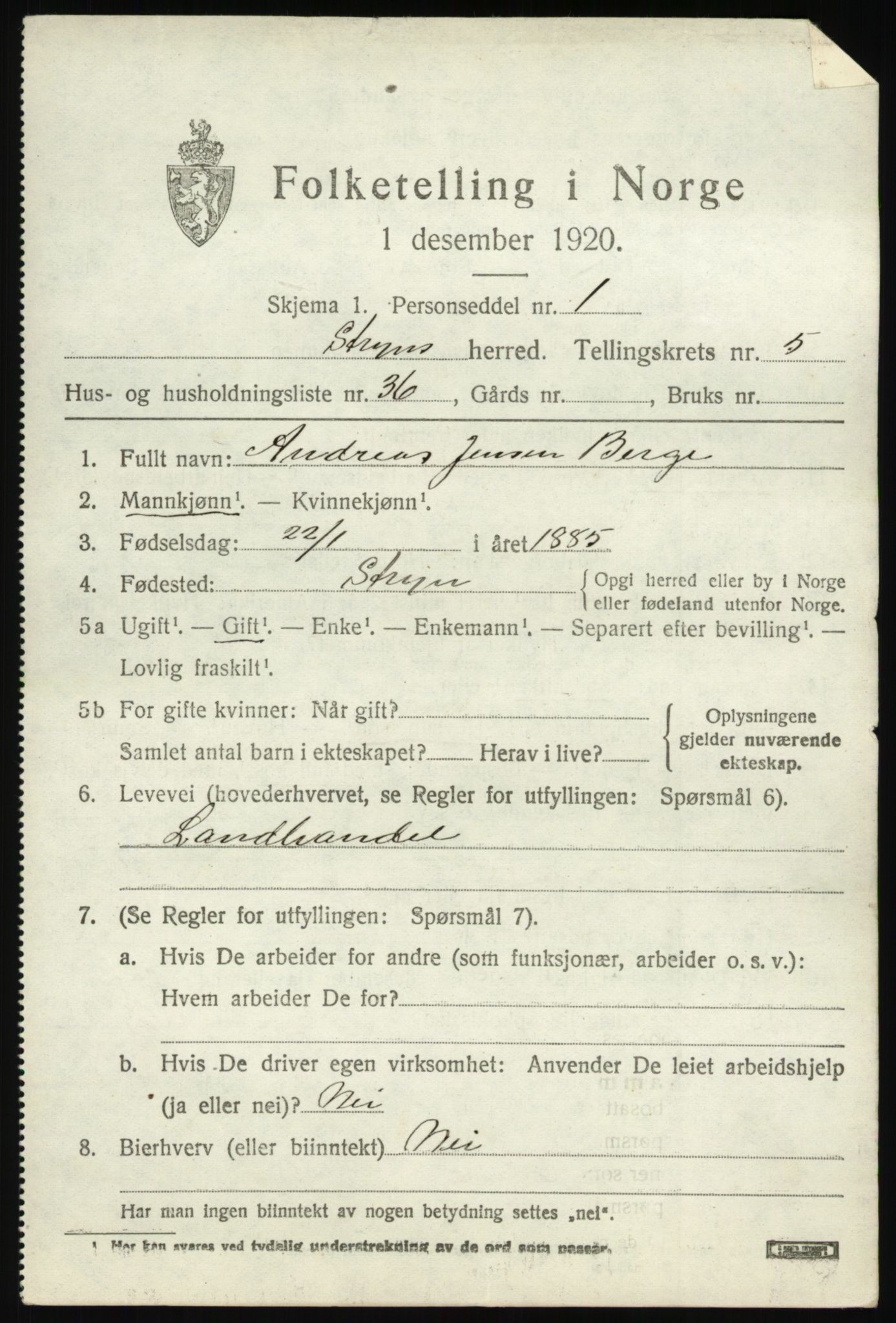 SAB, 1920 census for Stryn, 1920, p. 2608