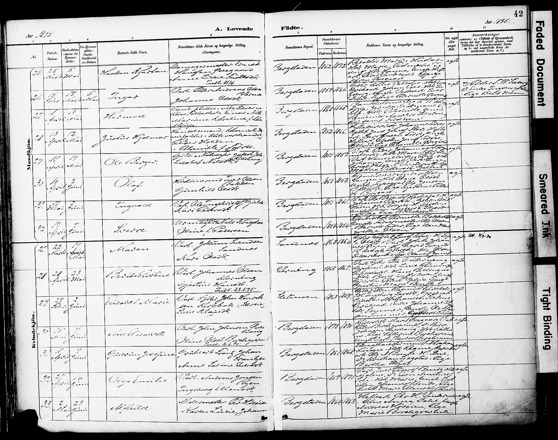 Ministerialprotokoller, klokkerbøker og fødselsregistre - Sør-Trøndelag, SAT/A-1456/681/L0935: Parish register (official) no. 681A13, 1890-1898, p. 42