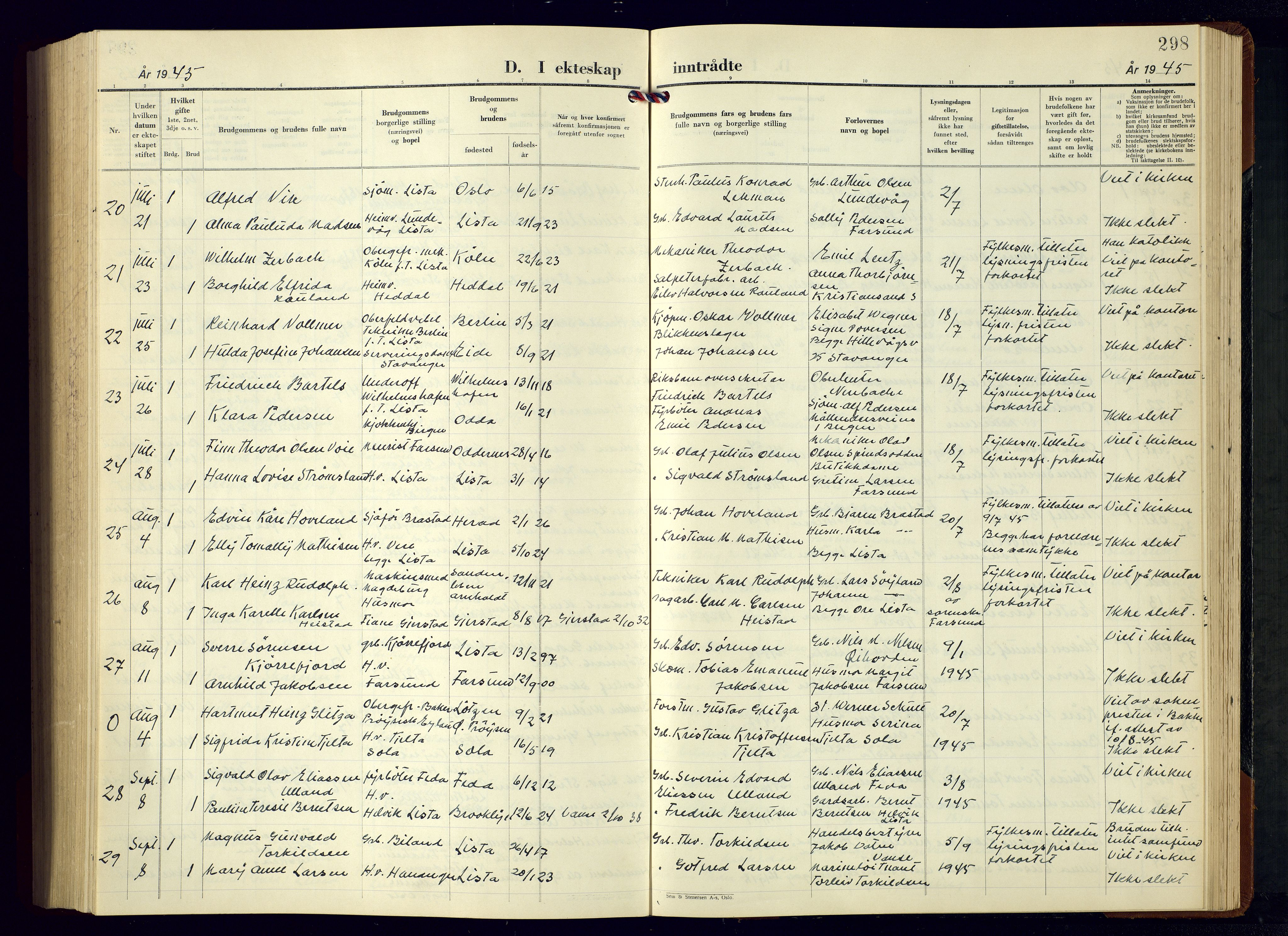 Lista sokneprestkontor, AV/SAK-1111-0027/F/Fb/L0007: Parish register (copy) no. B 7, 1943-1970, p. 298