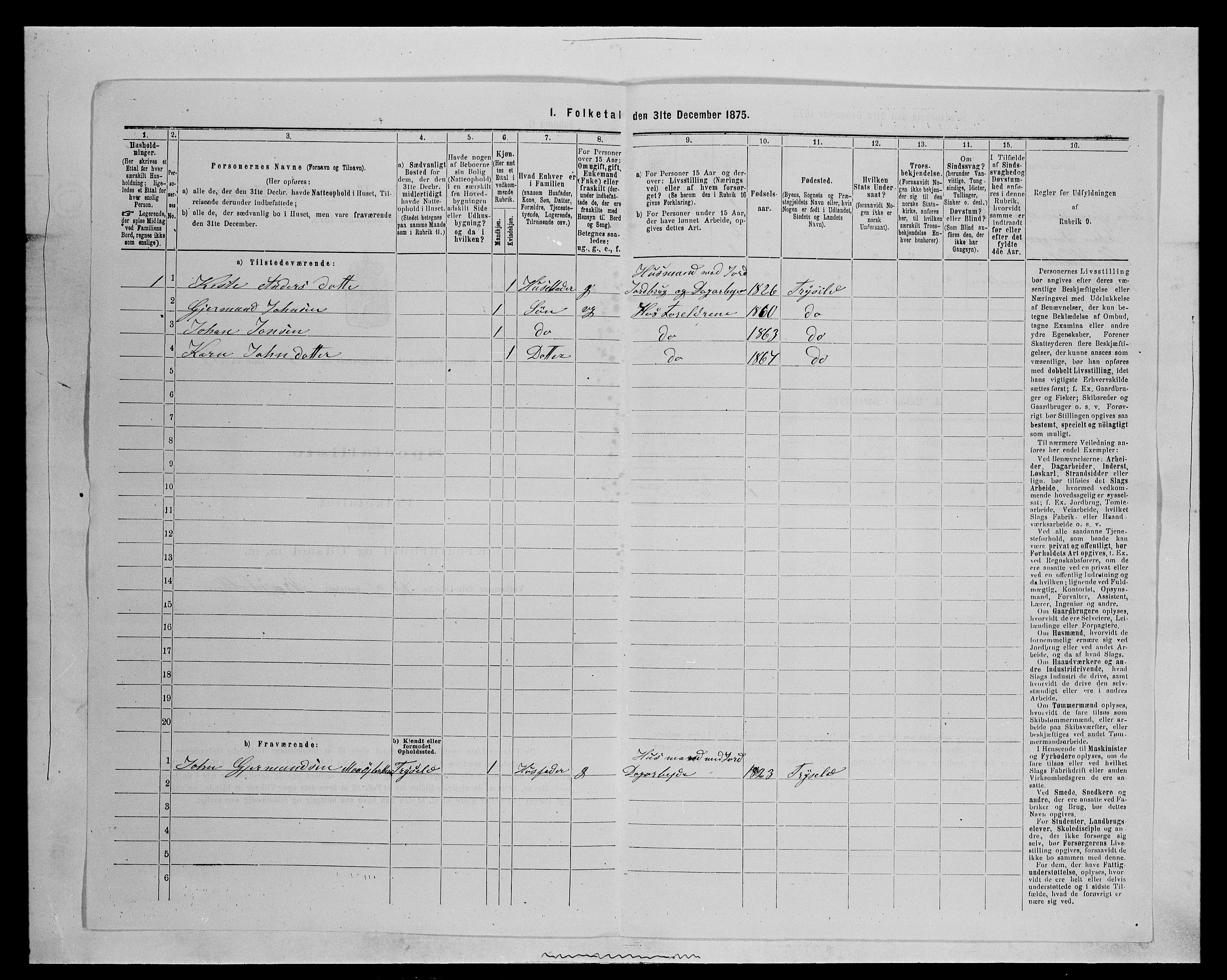 SAH, 1875 census for 0428P Trysil, 1875, p. 1073