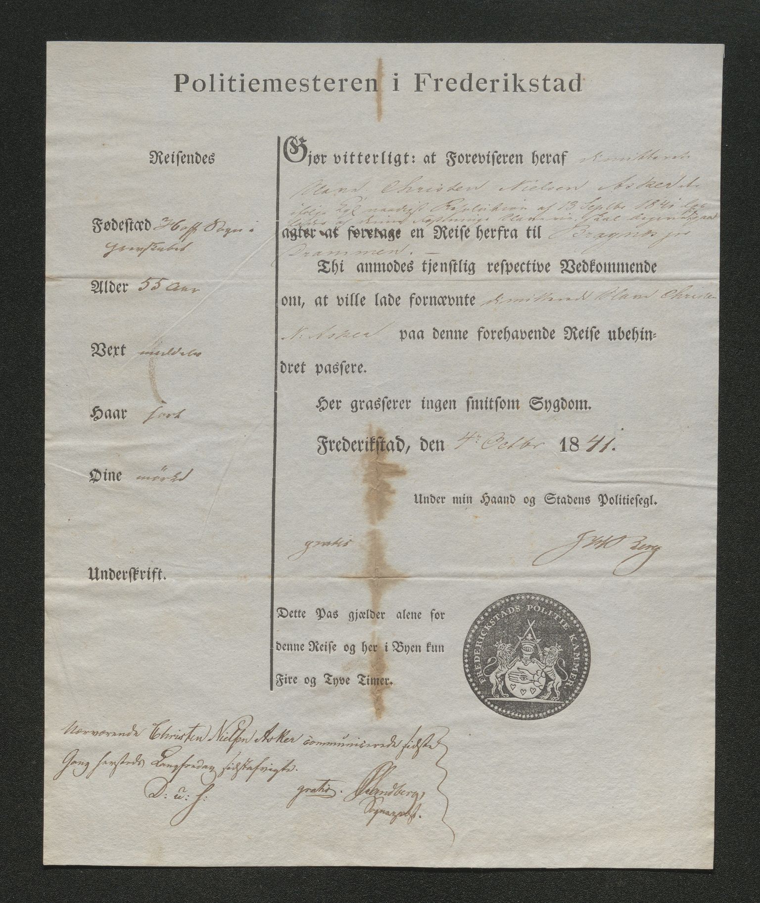 Drammen politikammer, AV/SAKO-A-623/I/Ia/Iab/L0006: Innleverte pass, 1841-1842, p. 283