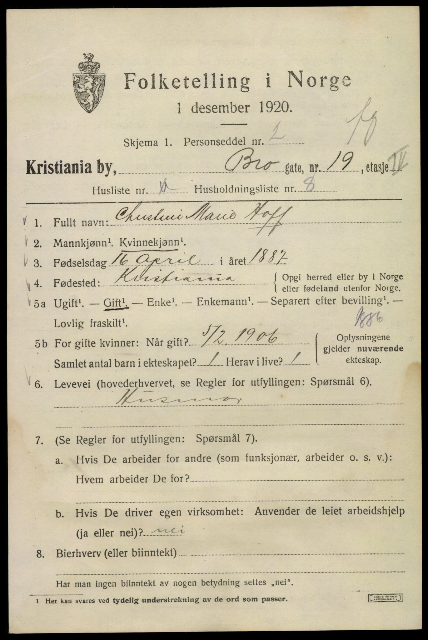 SAO, 1920 census for Kristiania, 1920, p. 175575