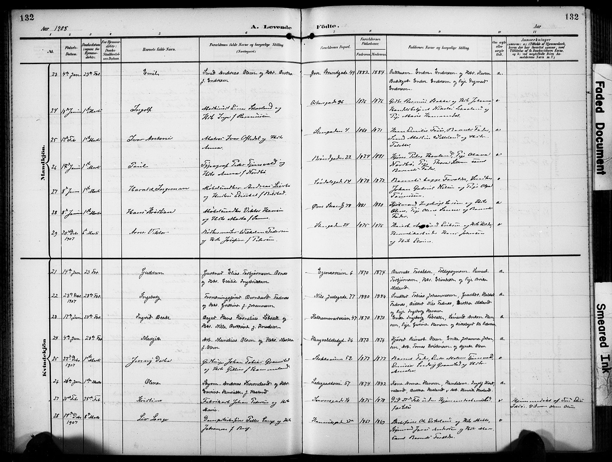 Domkirken sokneprestkontor, SAST/A-101812/001/30/30BB/L0018: Parish register (copy) no. B 18, 1903-1915, p. 132