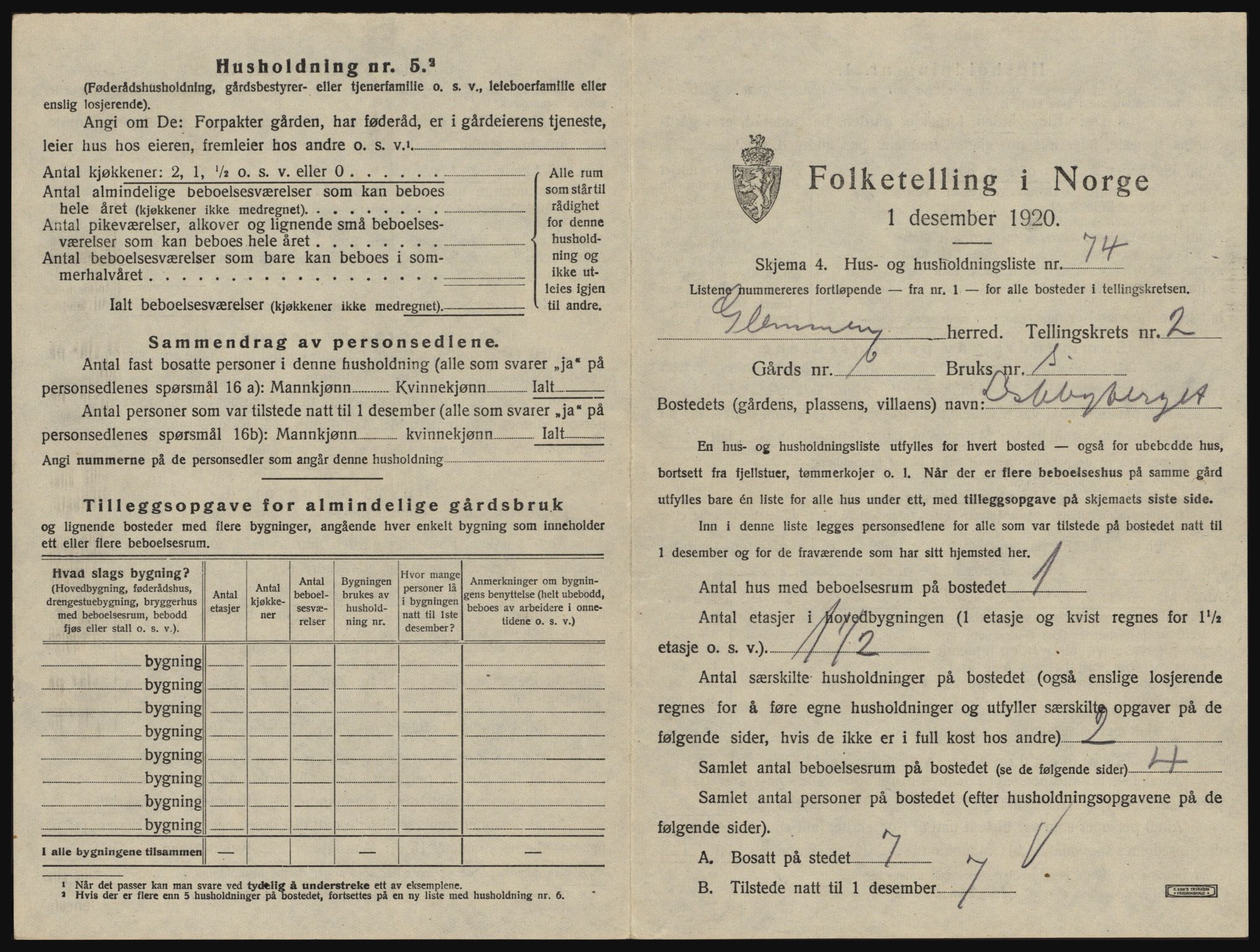 SAO, 1920 census for Glemmen, 1920, p. 347