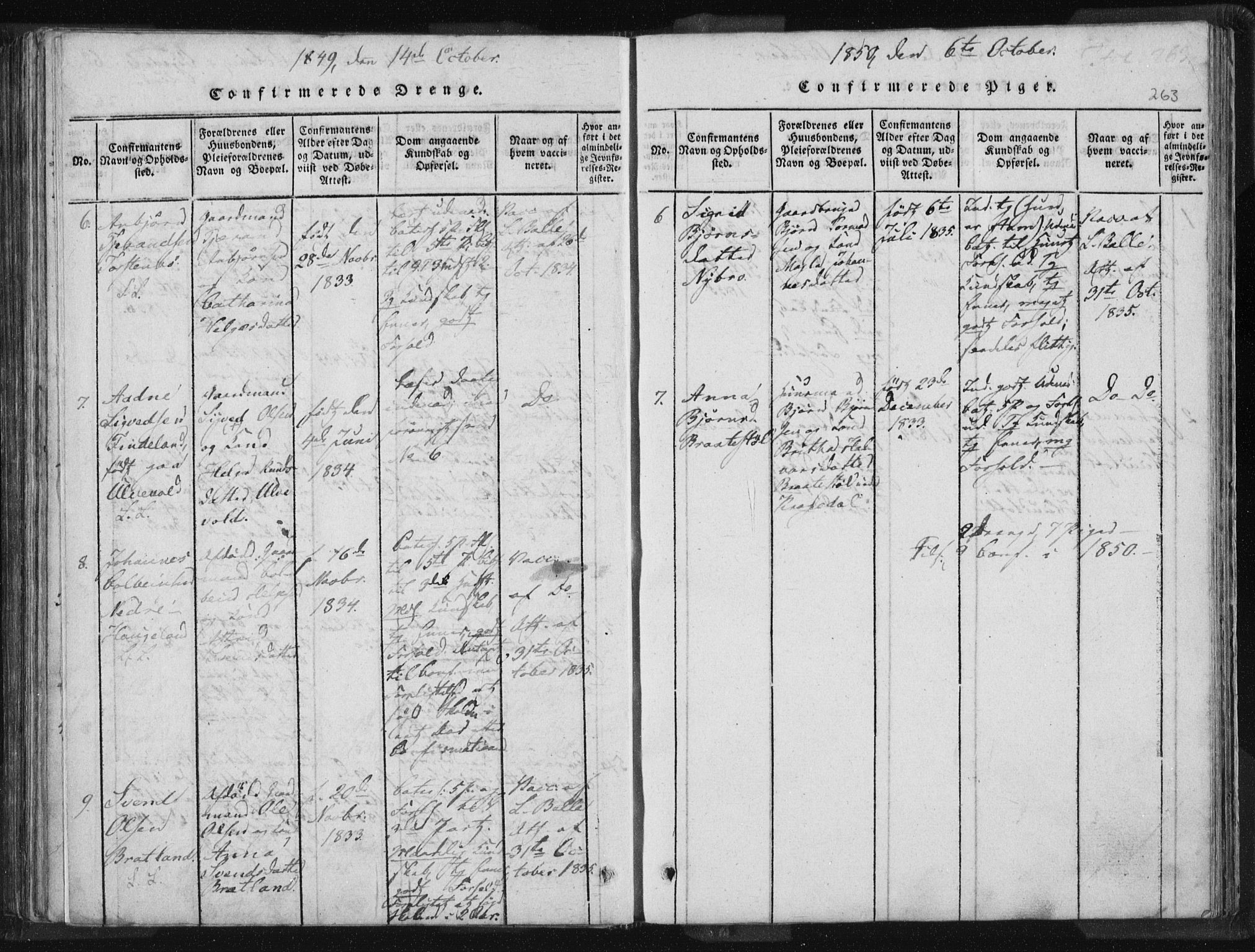 Vikedal sokneprestkontor, AV/SAST-A-101840/01/IV: Parish register (official) no. A 5, 1817-1850, p. 263