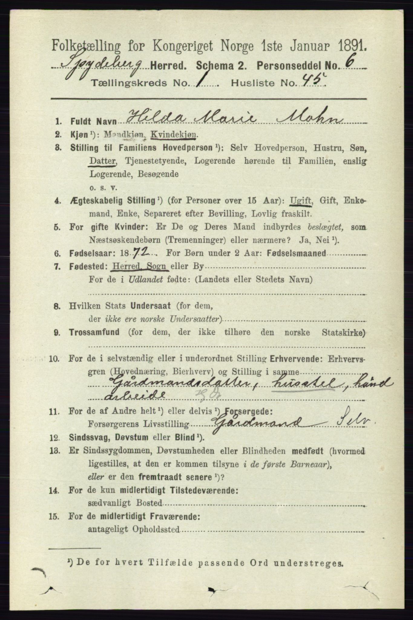 RA, 1891 census for 0123 Spydeberg, 1891, p. 435