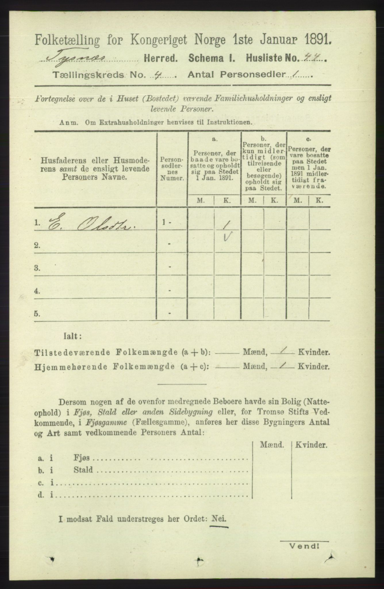 RA, 1891 census for 1223 Tysnes, 1891, p. 1523